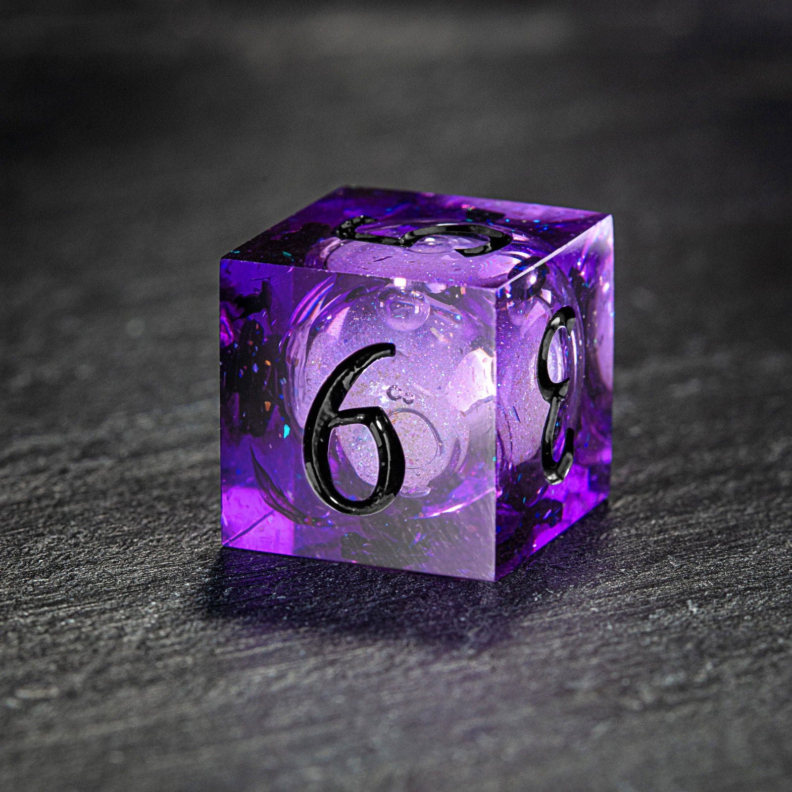 Purple Liquid Core Resin Galaxy Dice Moon DnD D&D D20 Necklace - CrystalMaggie