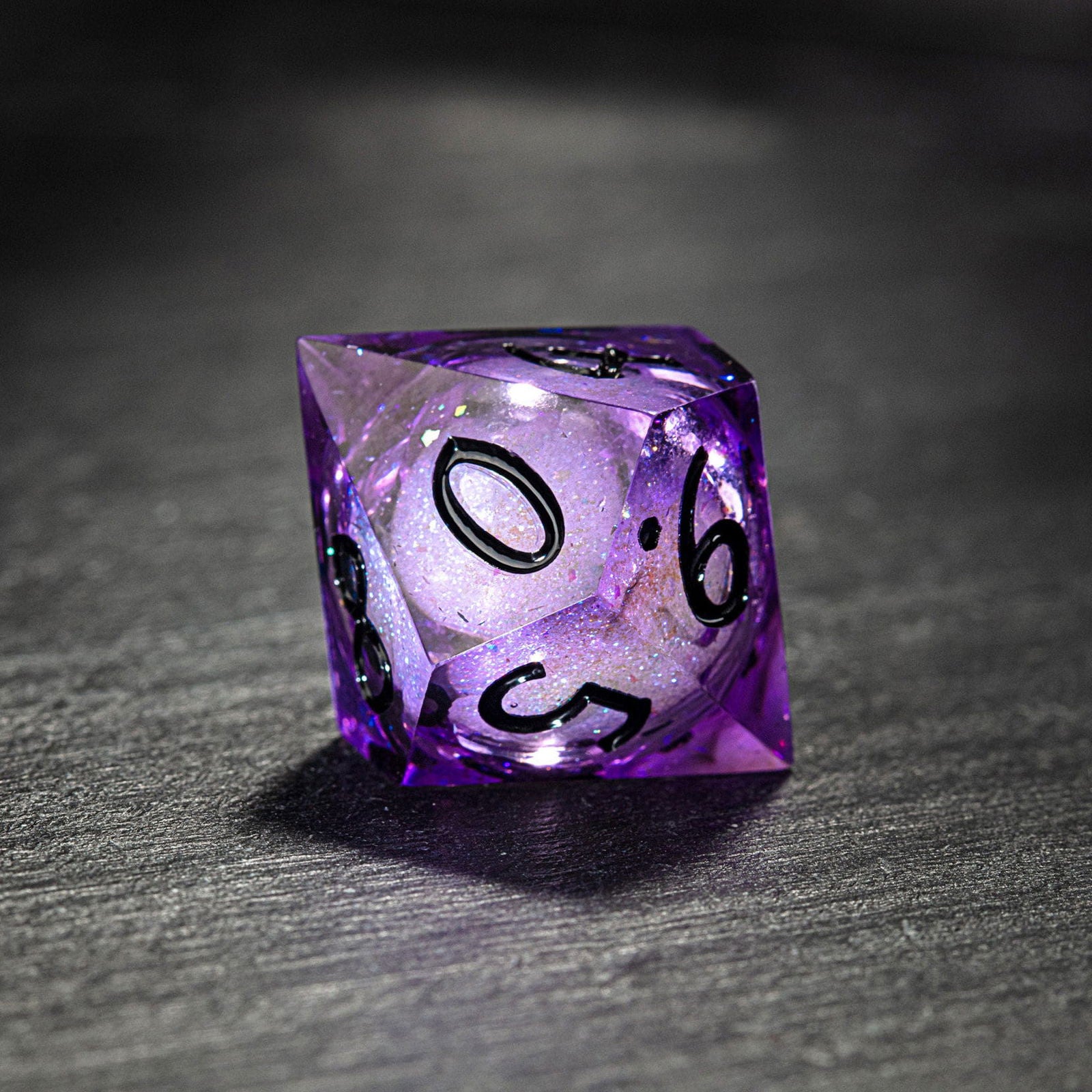 Purple Liquid Core Resin Galaxy Dice Moon DnD D&D D20 Necklace - CrystalMaggie