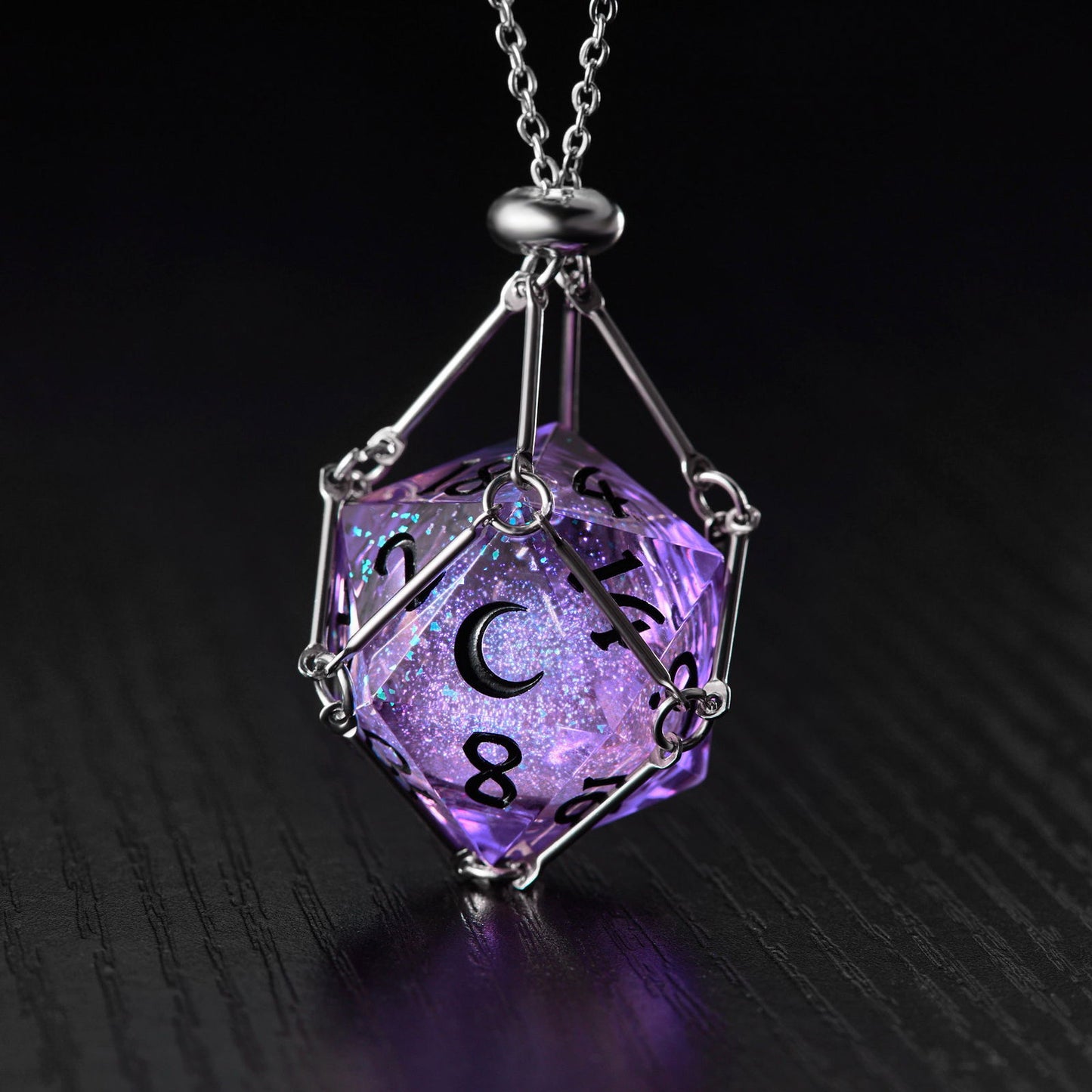 Purple Liquid Core Resin Galaxy Dice Moon DnD D&D Dice Set - CrystalMaggie