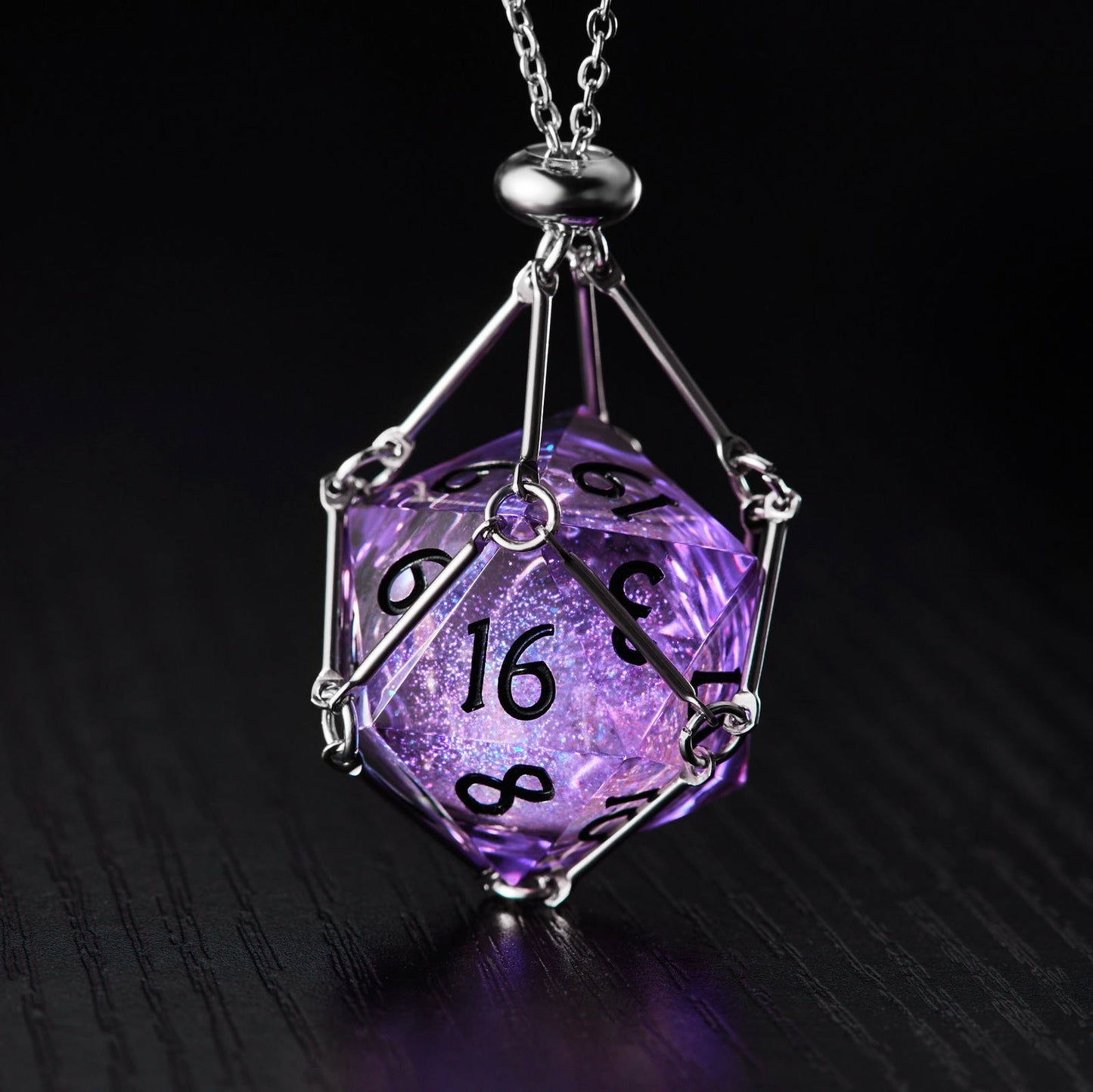 Purple Liquid Core Resin Galaxy DnD D&D D20 Necklace - CrystalMaggie