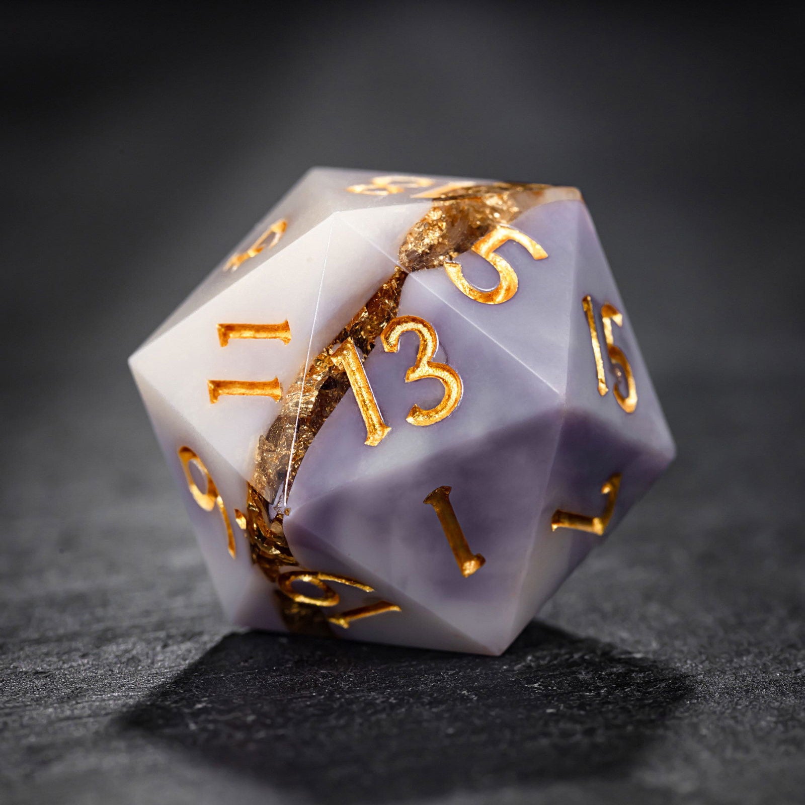 Purple White Goldleaf Resin DnD D&D Dice Set - CrystalMaggie