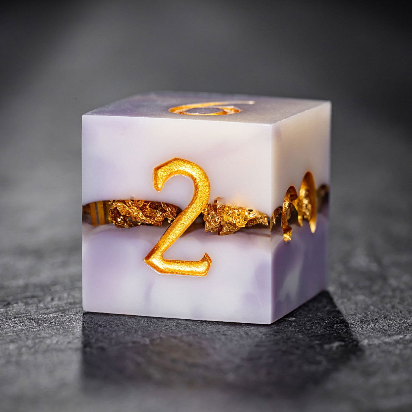 Purple White Goldleaf Resin DnD D&D Dice Set - CrystalMaggie