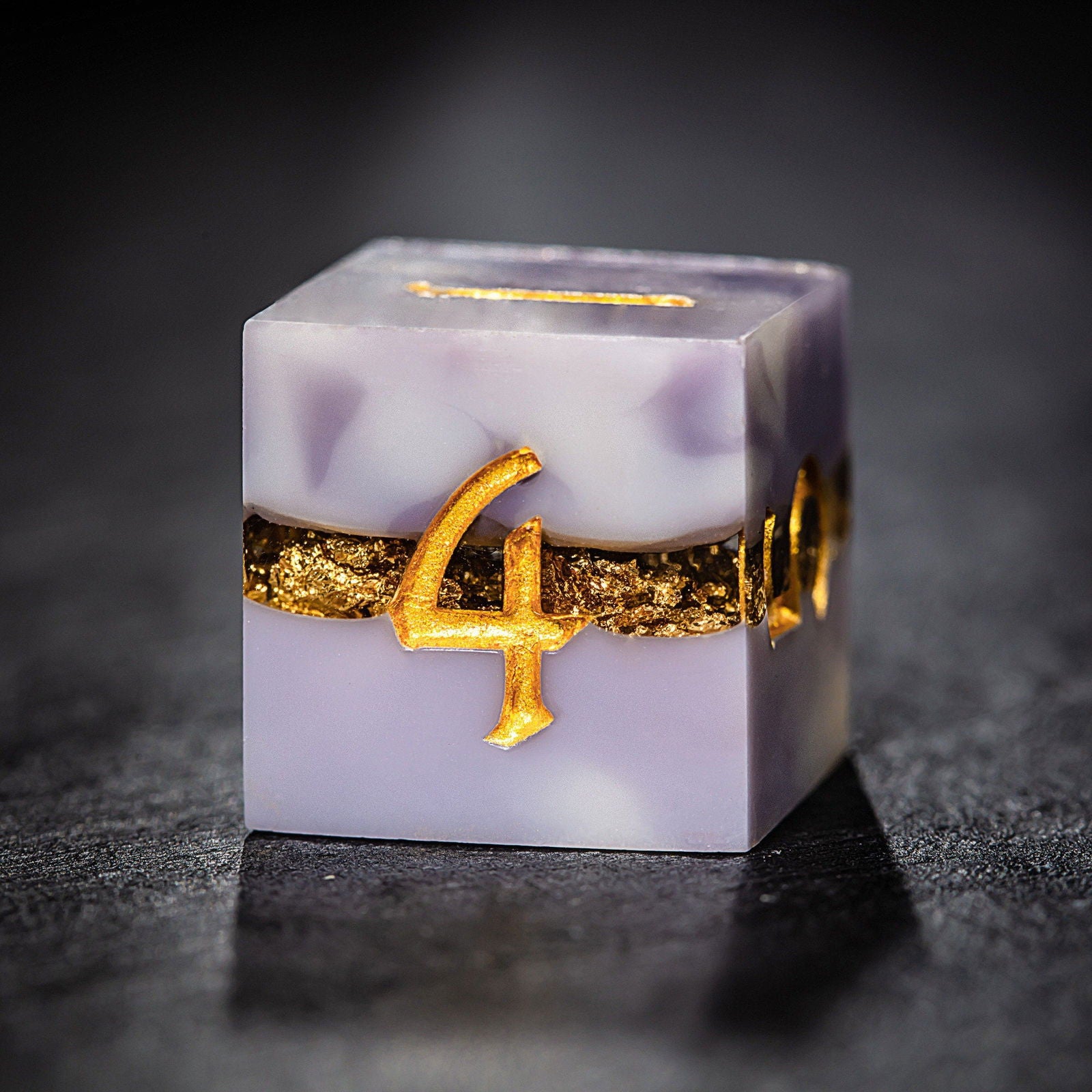 Purple White Goldleaf Resin F Word DnD D&D Dice Set - CrystalMaggie