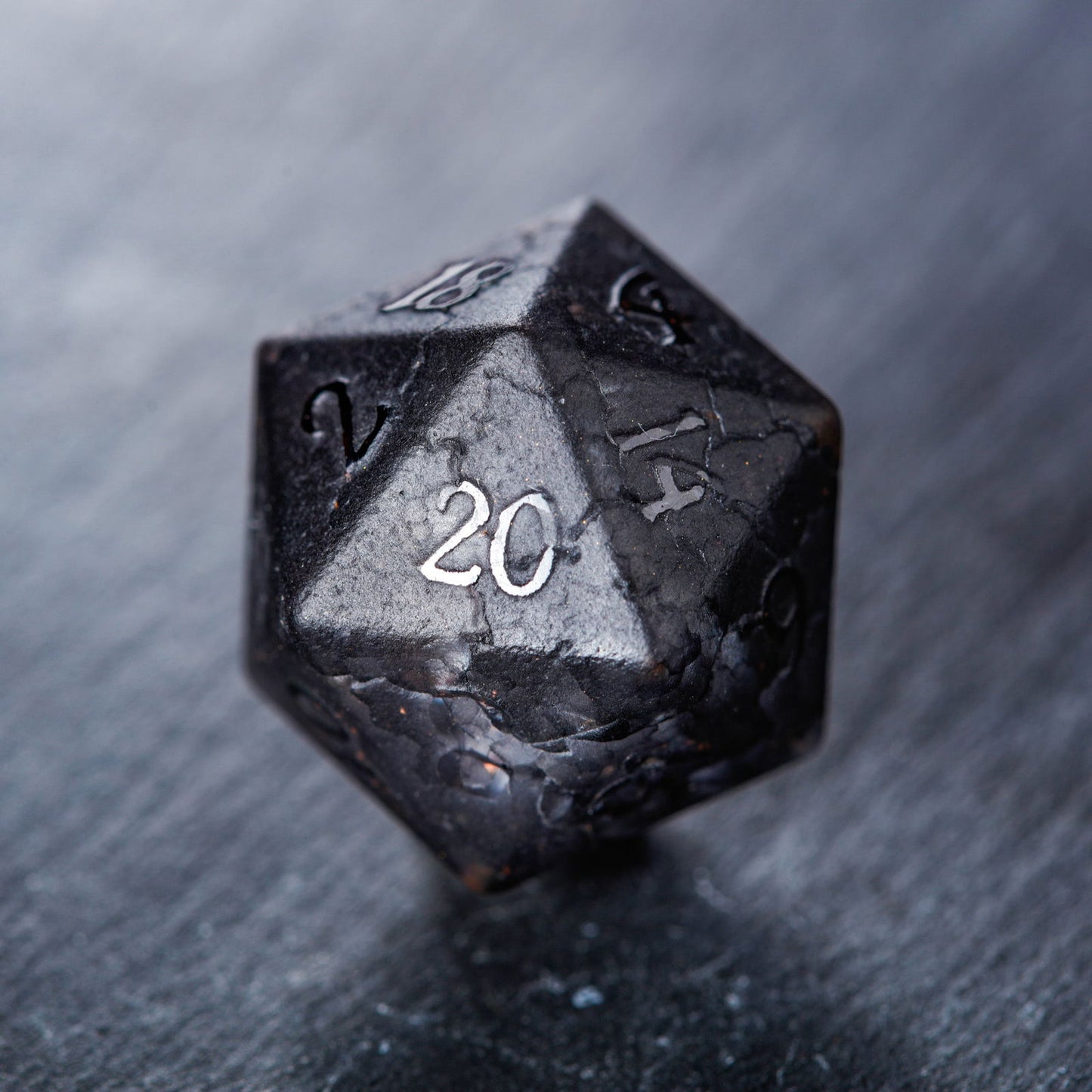 Raised Black Lightning Glass DnD D&D Dice Set - CrystalMaggie