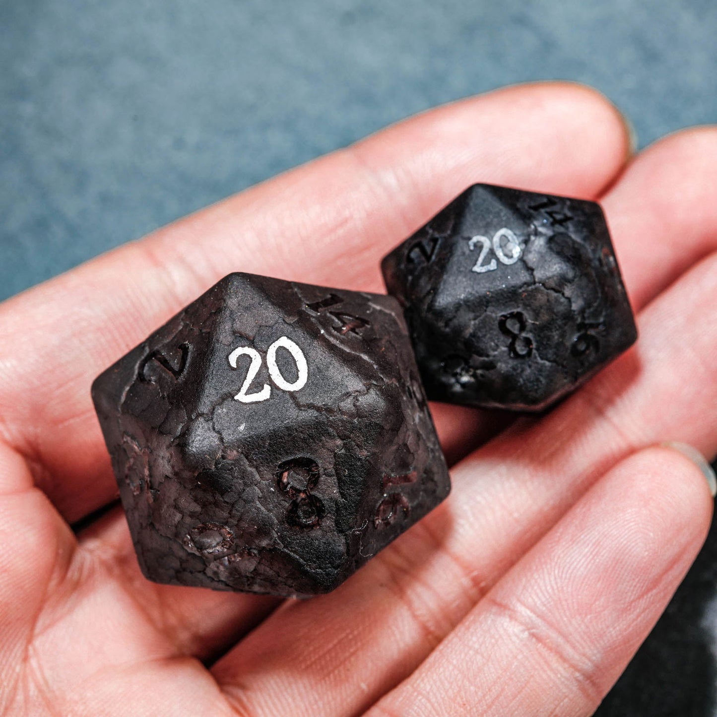 Raised Black Lightning Glass DnD D&D Dice Set - CrystalMaggie