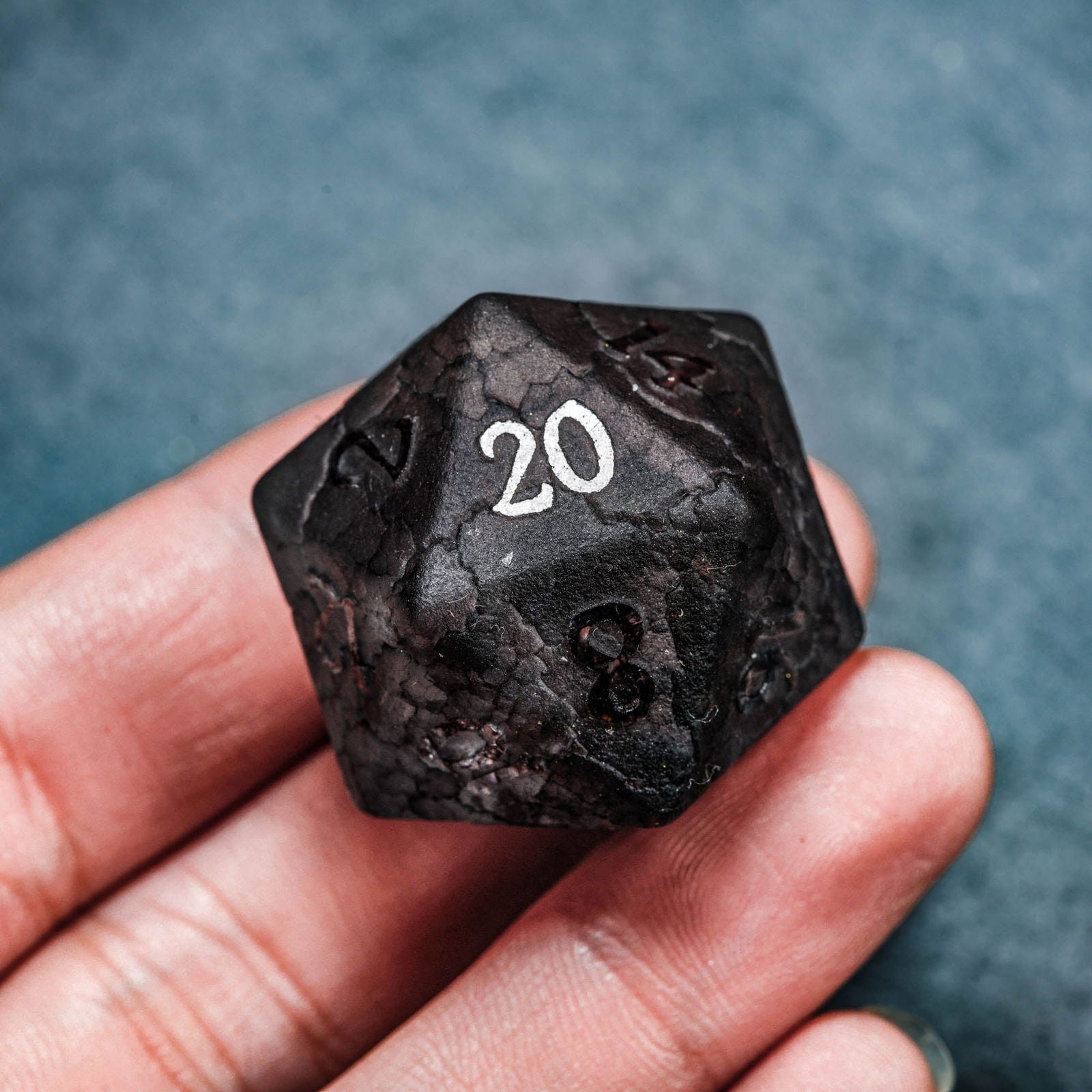 Raised Black Lightning Glass DnD D&D Dice Set - CrystalMaggie