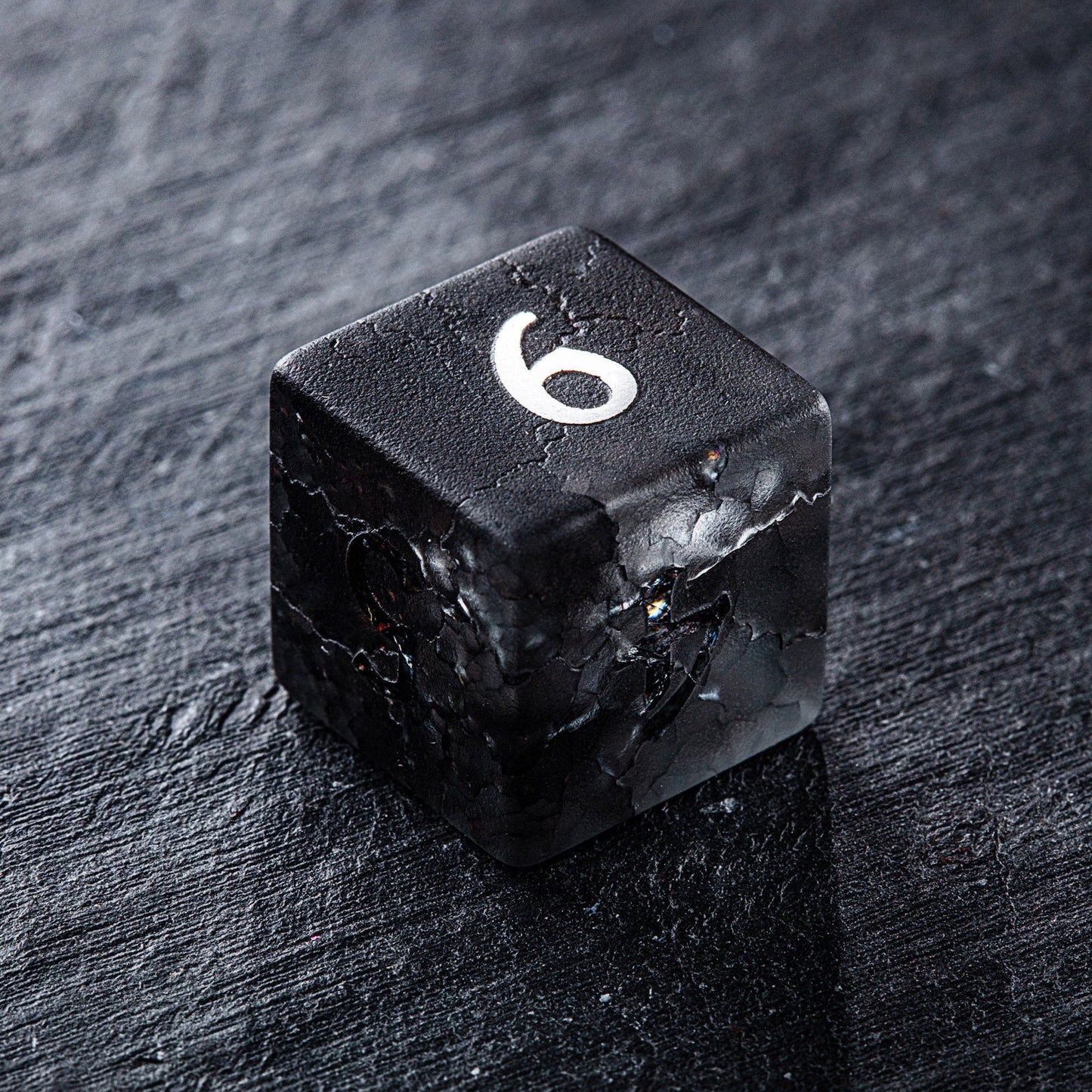 Raised Black Lightning Glass Moon DnD D&D Dice Set - CrystalMaggie