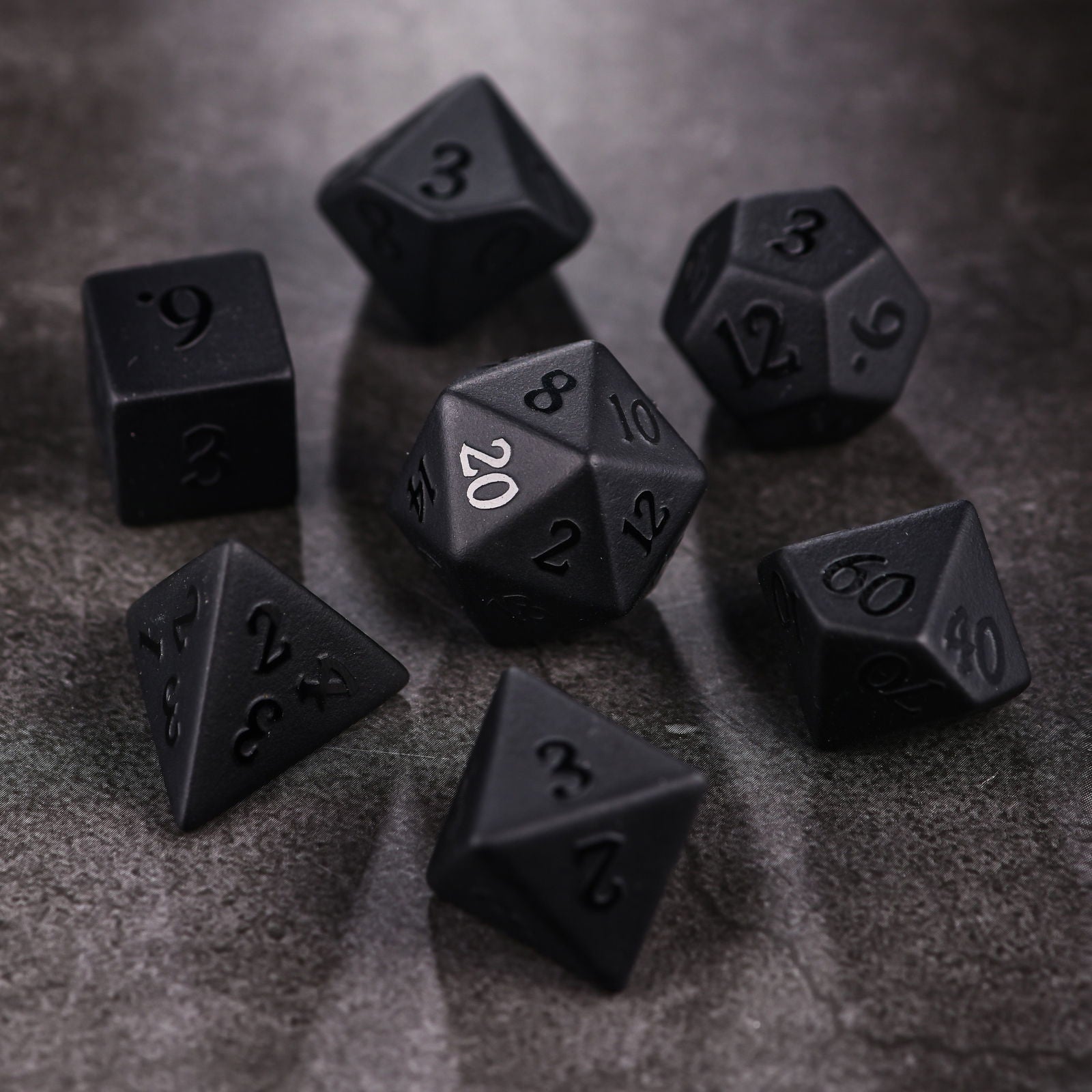 Raised Black Obsidian Gemstone DnD D&D Dice Set - CrystalMaggie