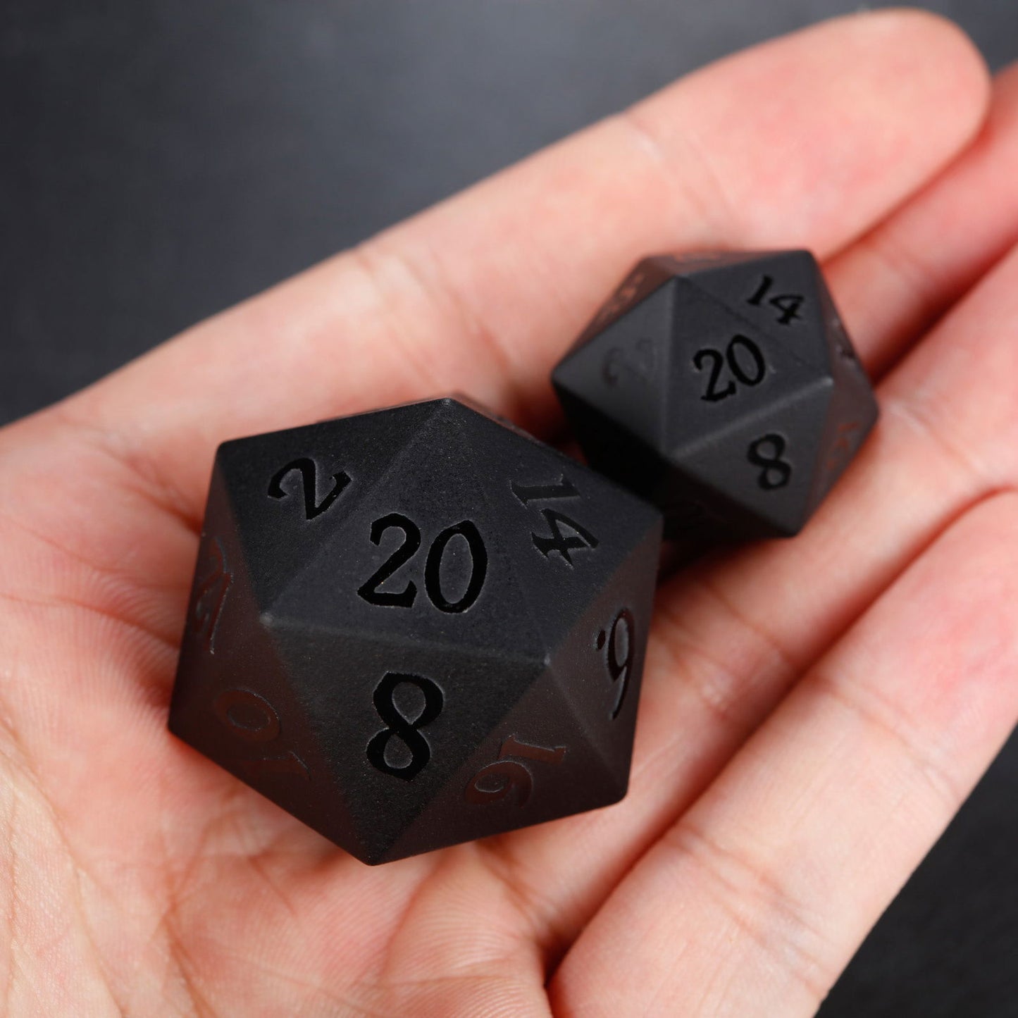 Raised Black Obsidian Gemstone DnD D&D Dice Set - CrystalMaggie