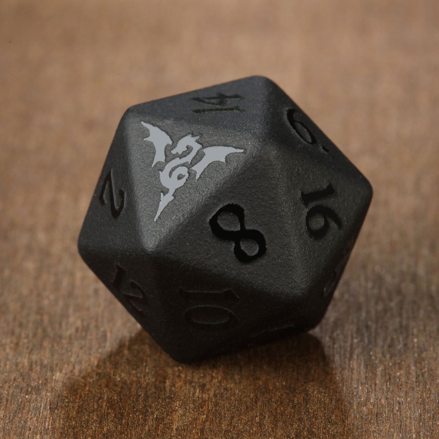 Raised Black Obsidian Gemstone Flying Dragon DnD D&D Dice Set - CrystalMaggie