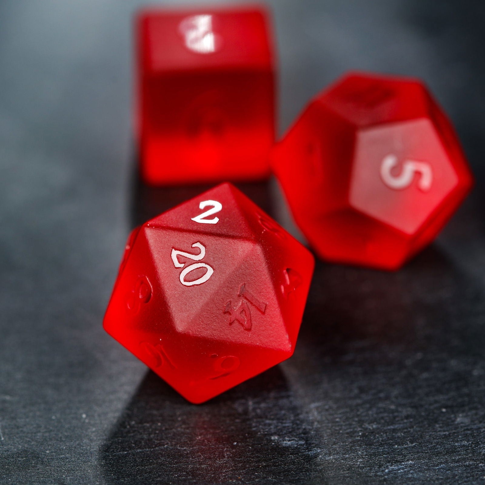 Raised Blood Red Glass DnD D&D Dice Set - CrystalMaggie