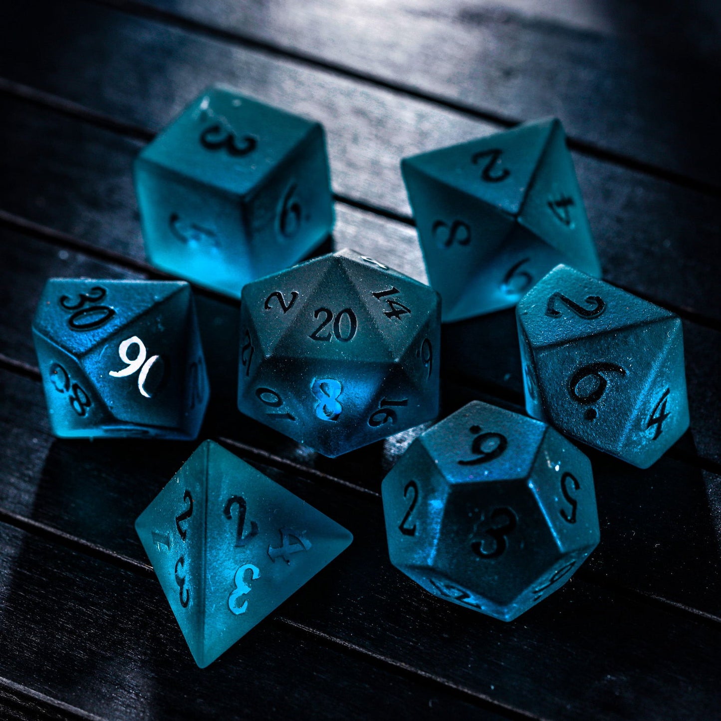 Raised Dark Blue Glass DnD D&D Dice Set - CrystalMaggie