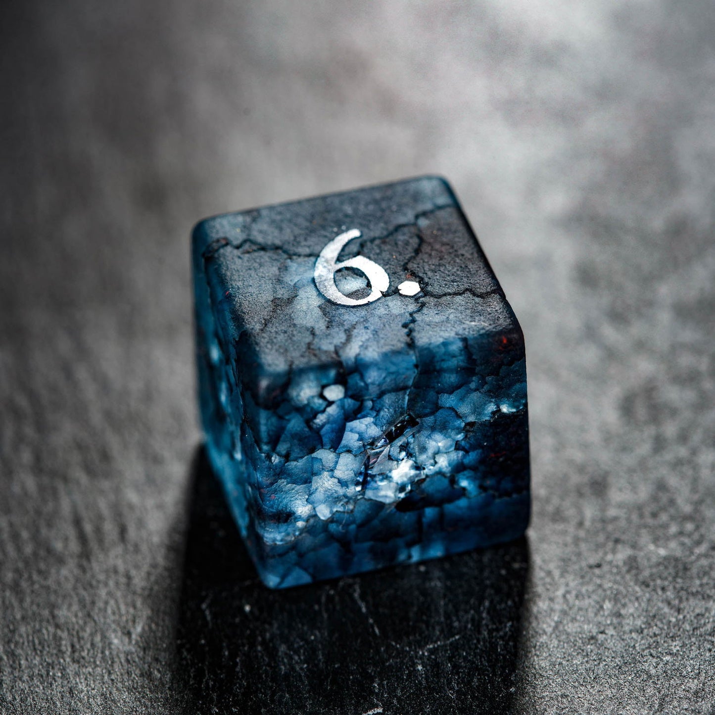 Raised Dark Blue Lightning Glass DnD D&D Dice D20 Necklace - CrystalMaggie