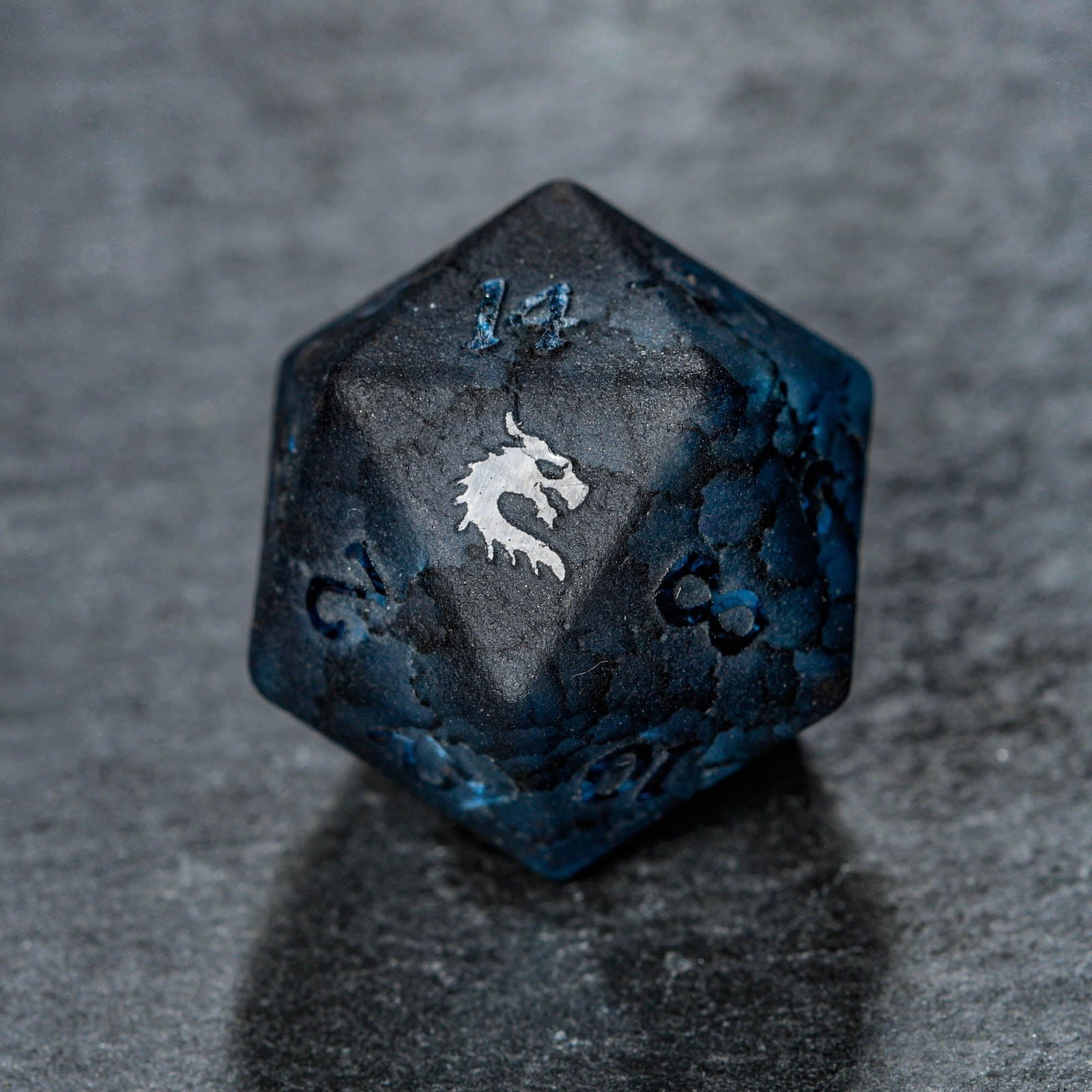 Raised Dark Blue Lightning Glass Dragon DnD D&D D20 Necklace - CrystalMaggie