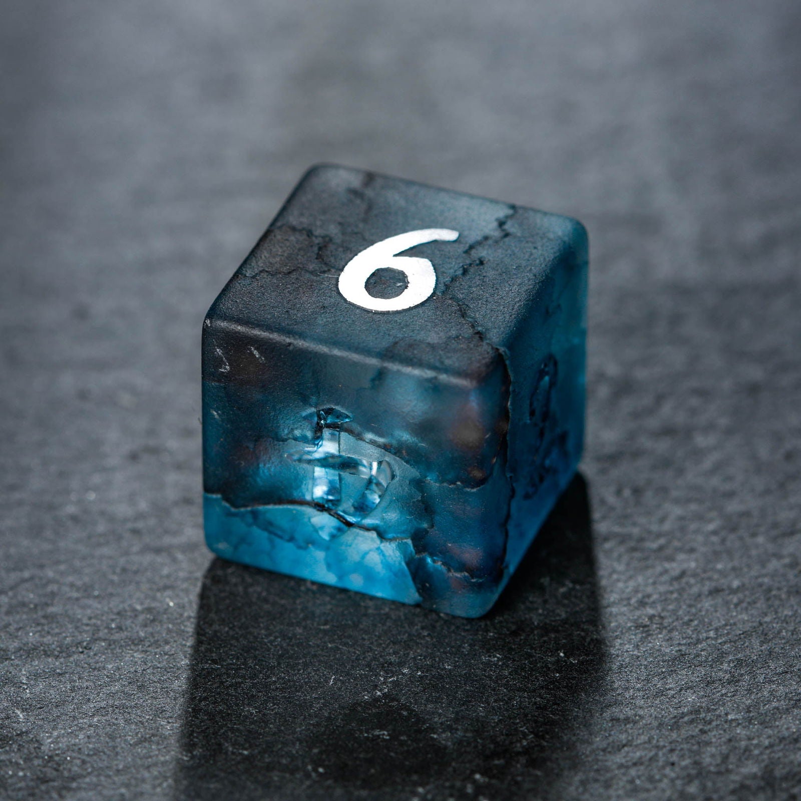 Raised Dark Blue Lightning Glass Dragon DnD D&D Dice Set - CrystalMaggie