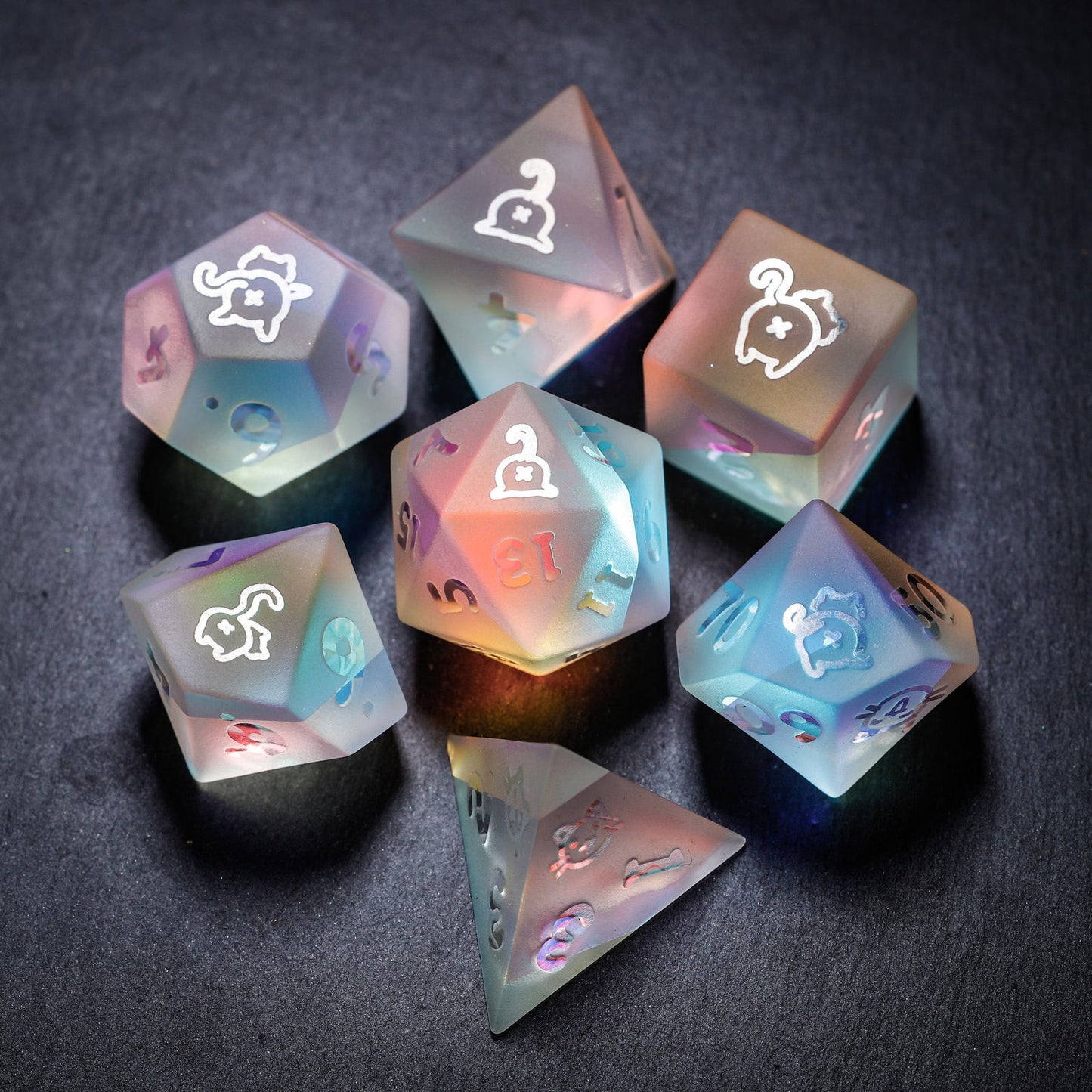 Raised Fantastic Glass Cat Butt DnD D&D Dice Set - CrystalMaggie