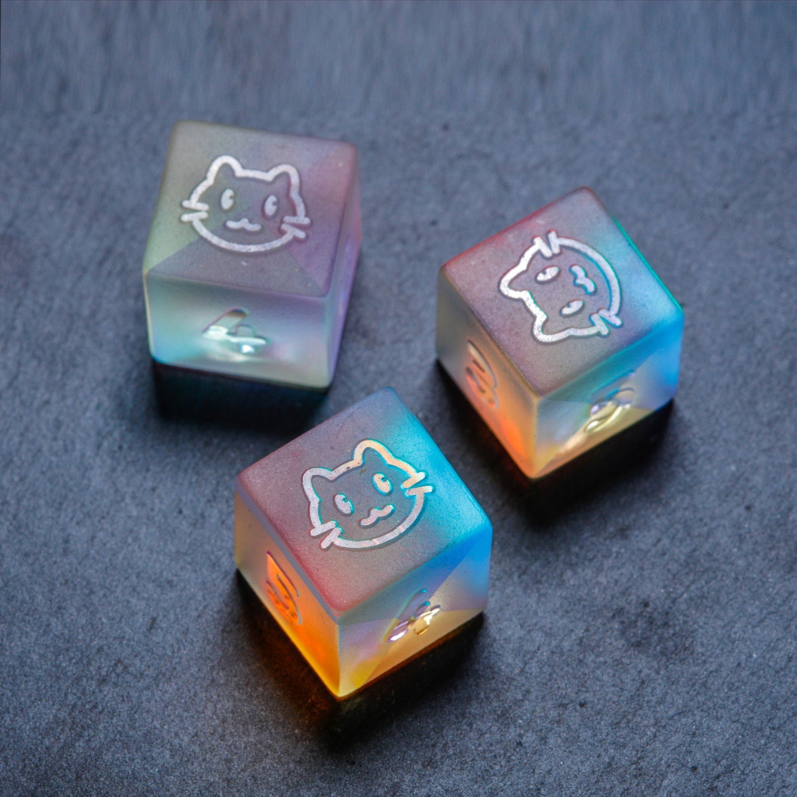 Raised Fantastic Glass Cat Butt DnD D&D Dice Set - CrystalMaggie