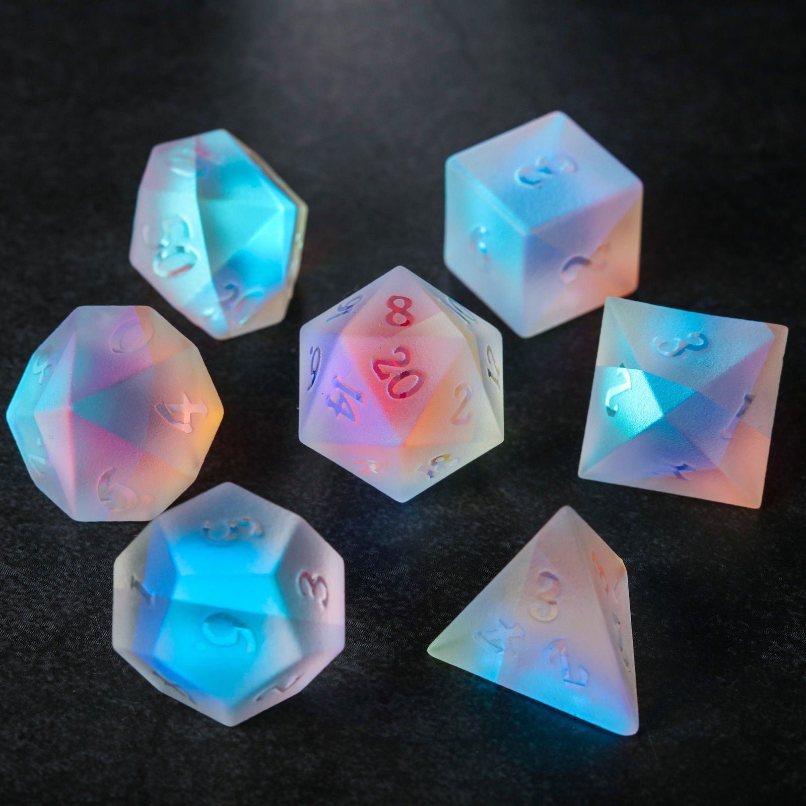 Raised Fantastic Glass DnD D&D Dice Set - CrystalMaggie