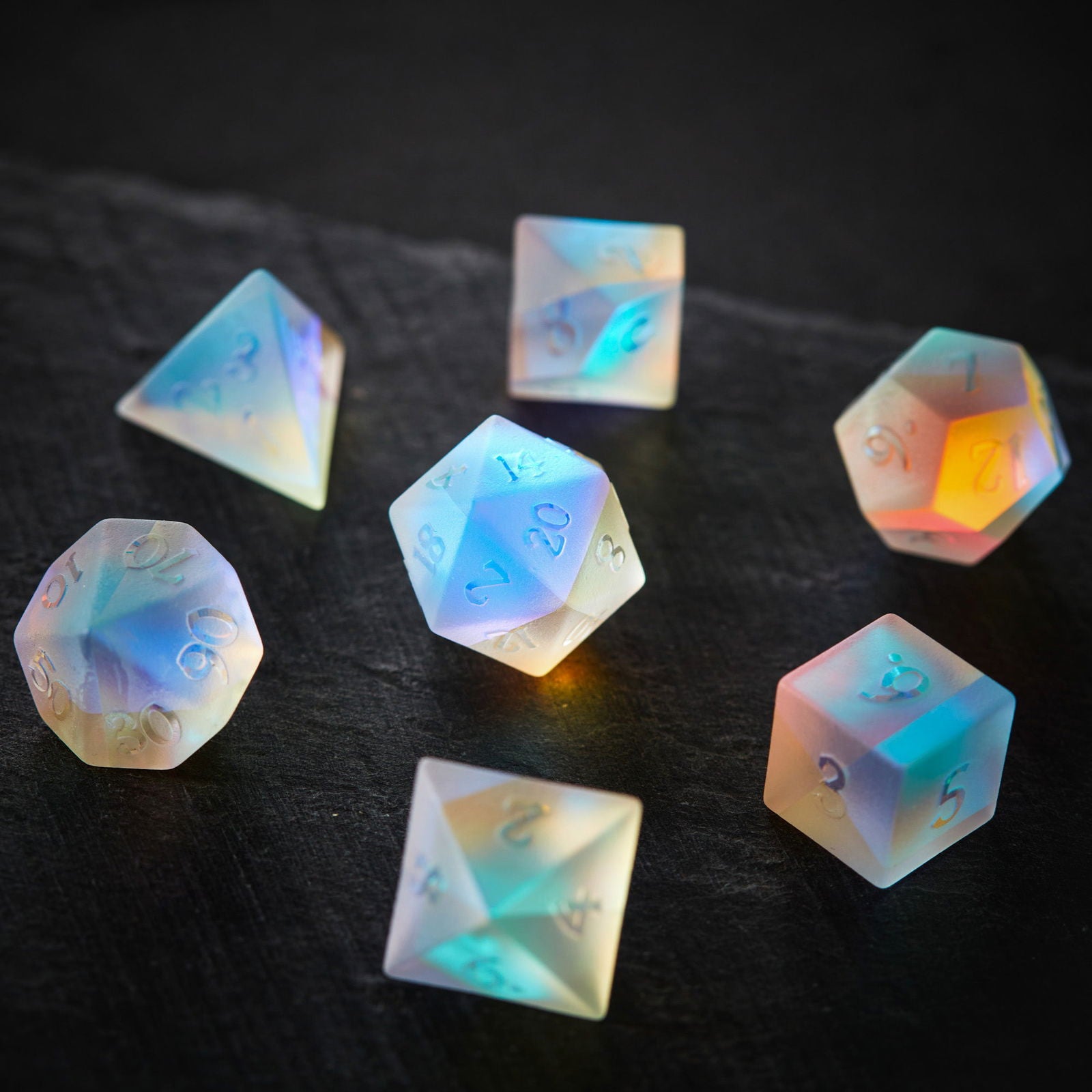 Raised Fantastic Glass DnD D&D Dice Set - CrystalMaggie