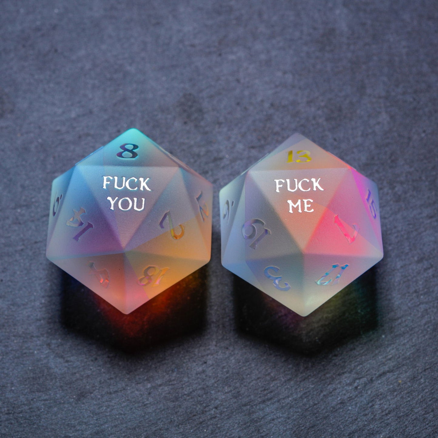 Raised Fantastic Glass F Word DnD D&D Dice Set - CrystalMaggie