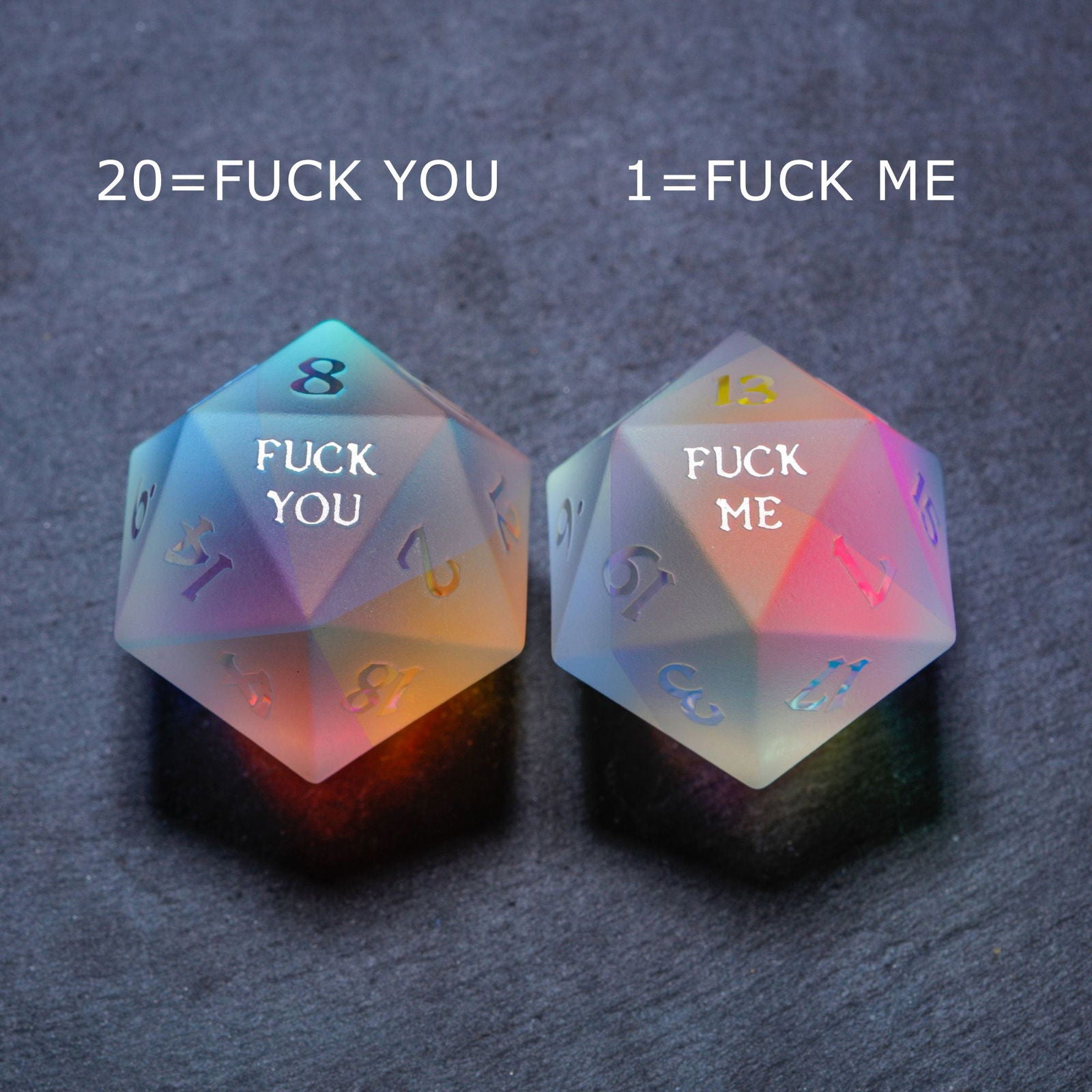 Raised Fantastic Glass F Word DnD D&D Dice Set - CrystalMaggie