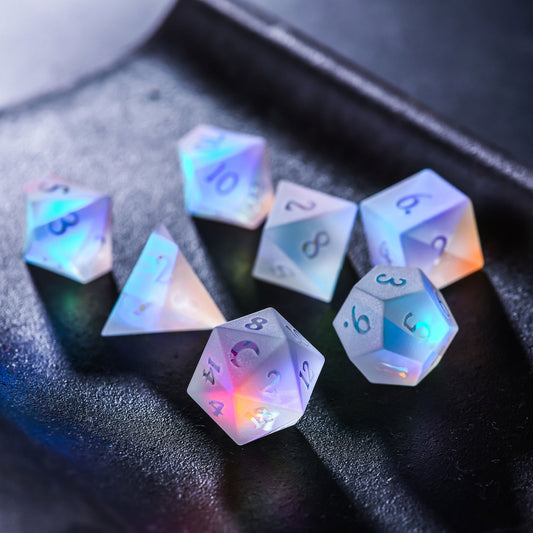 Raised Fantastic Glass Moon DnD D&D Dice Set - CrystalMaggie