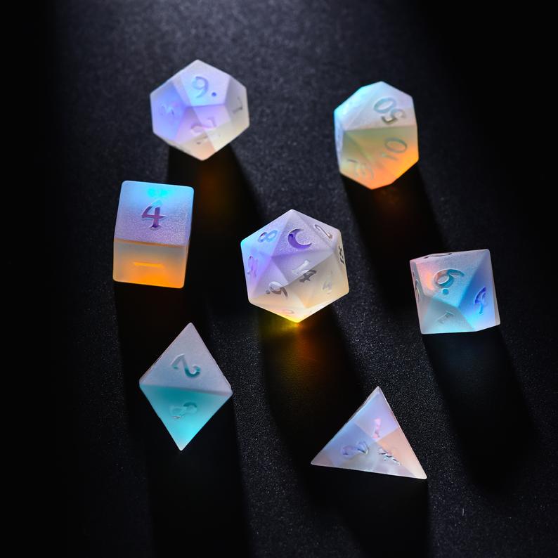 Raised Fantastic Glass Moon DnD D&D Dice Set - CrystalMaggie