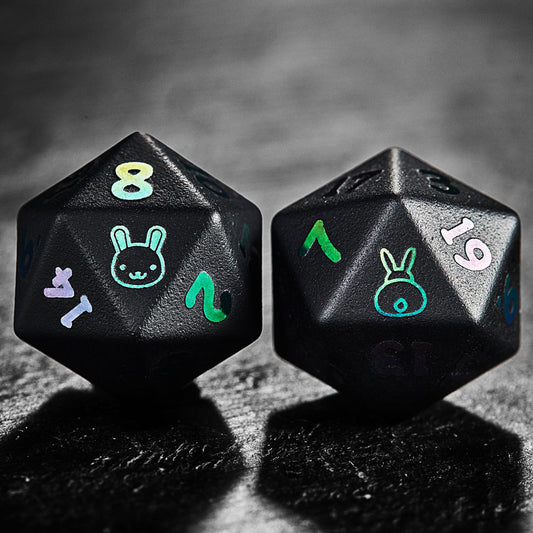 Raised Holographic Obsidian Gemstone Bunny Butt DnD D&D Dice Set - CrystalMaggie