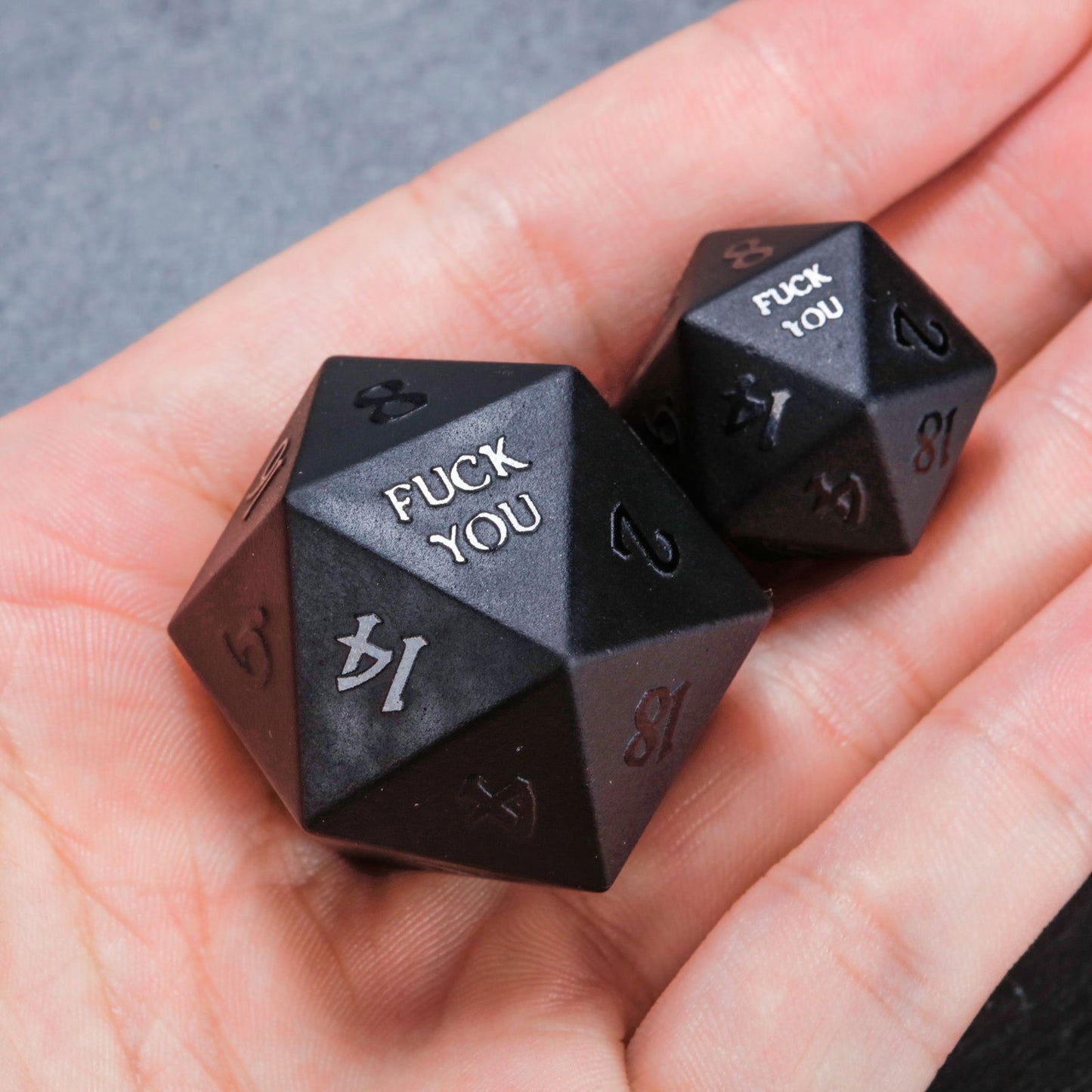 Raised Obsidian Gemstone F Word DnD D&D Dice Chonk D20 - CrystalMaggie