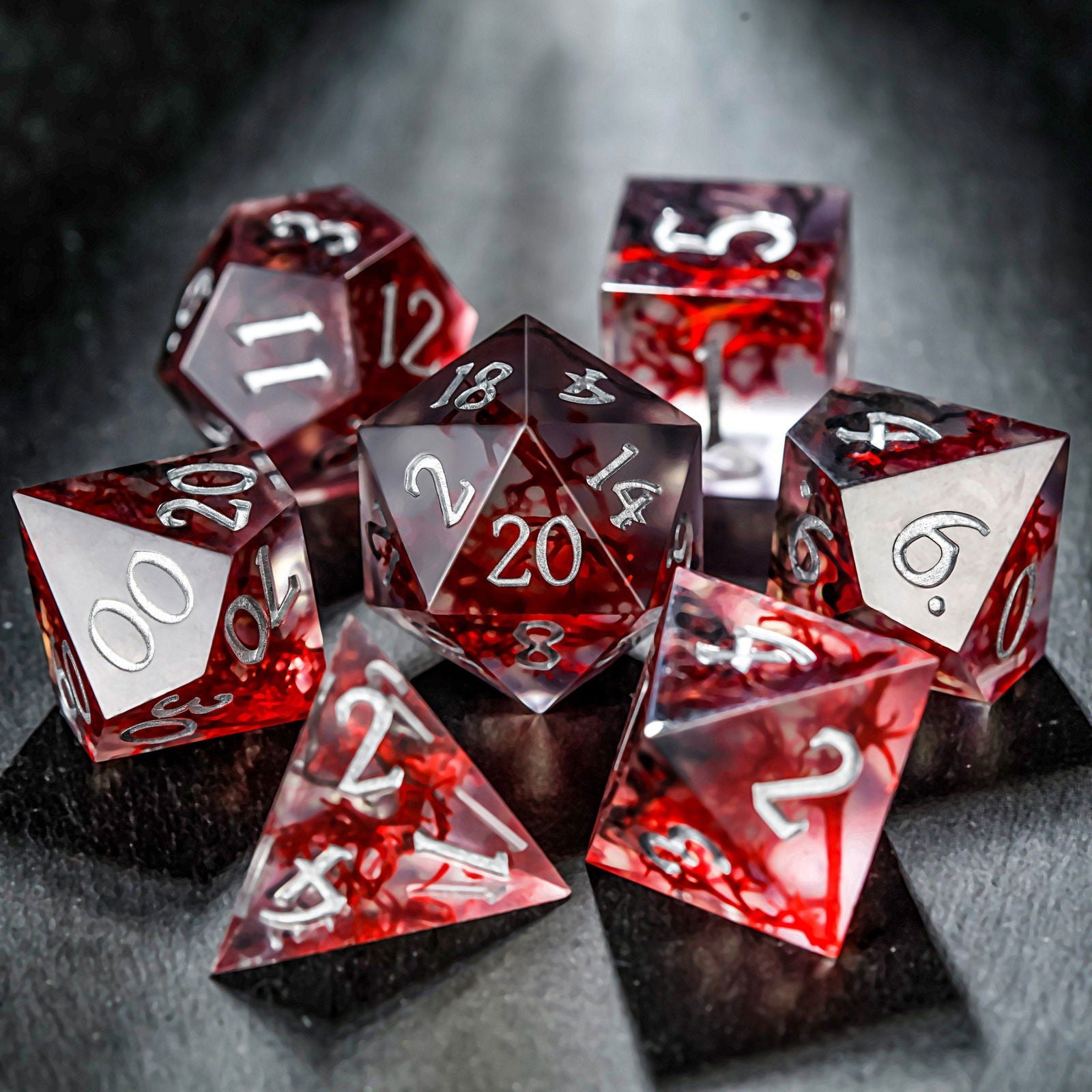 Red Coral Resin DnD D&D Dice Set - CrystalMaggie