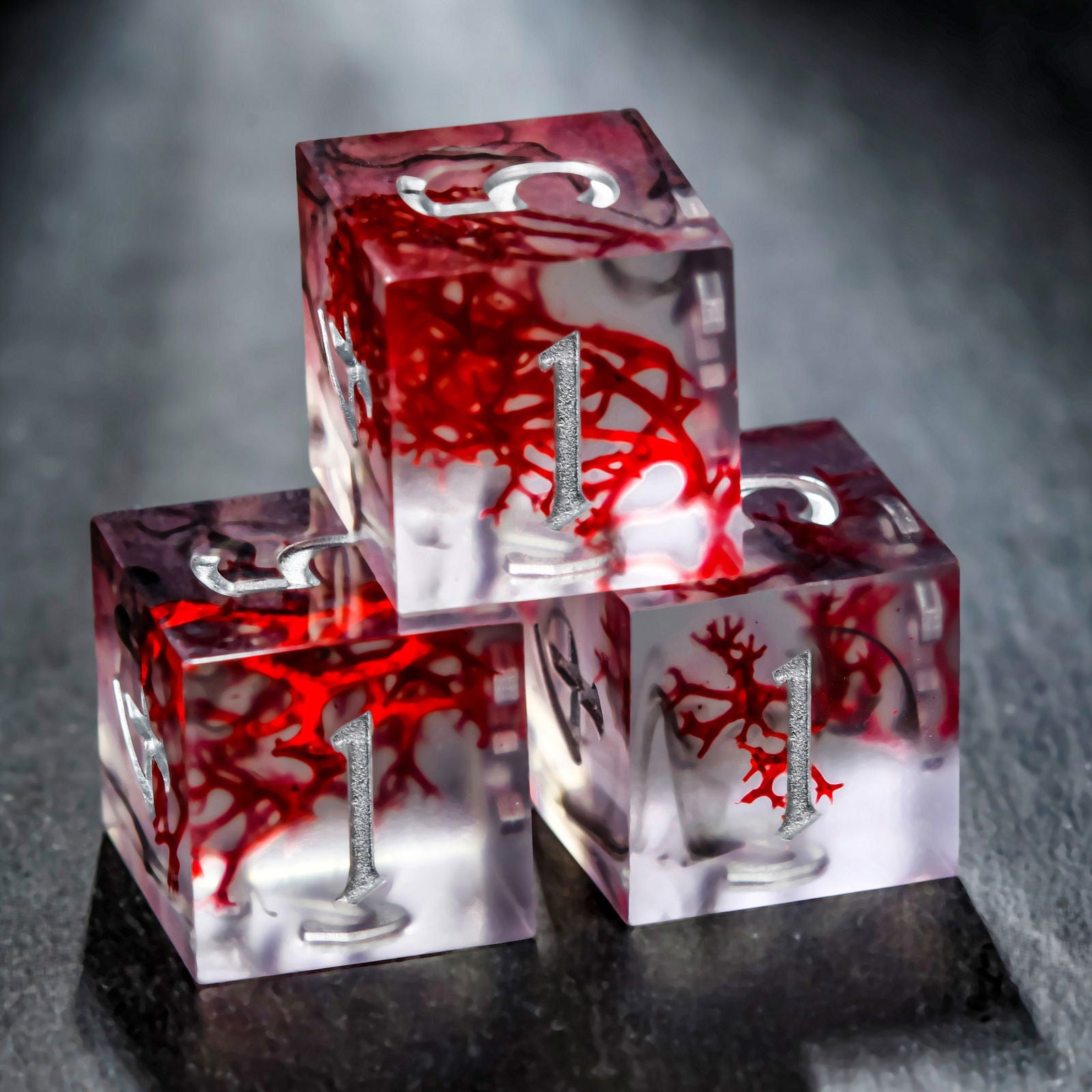 Red Coral Resin DnD D&D Dice Set - CrystalMaggie