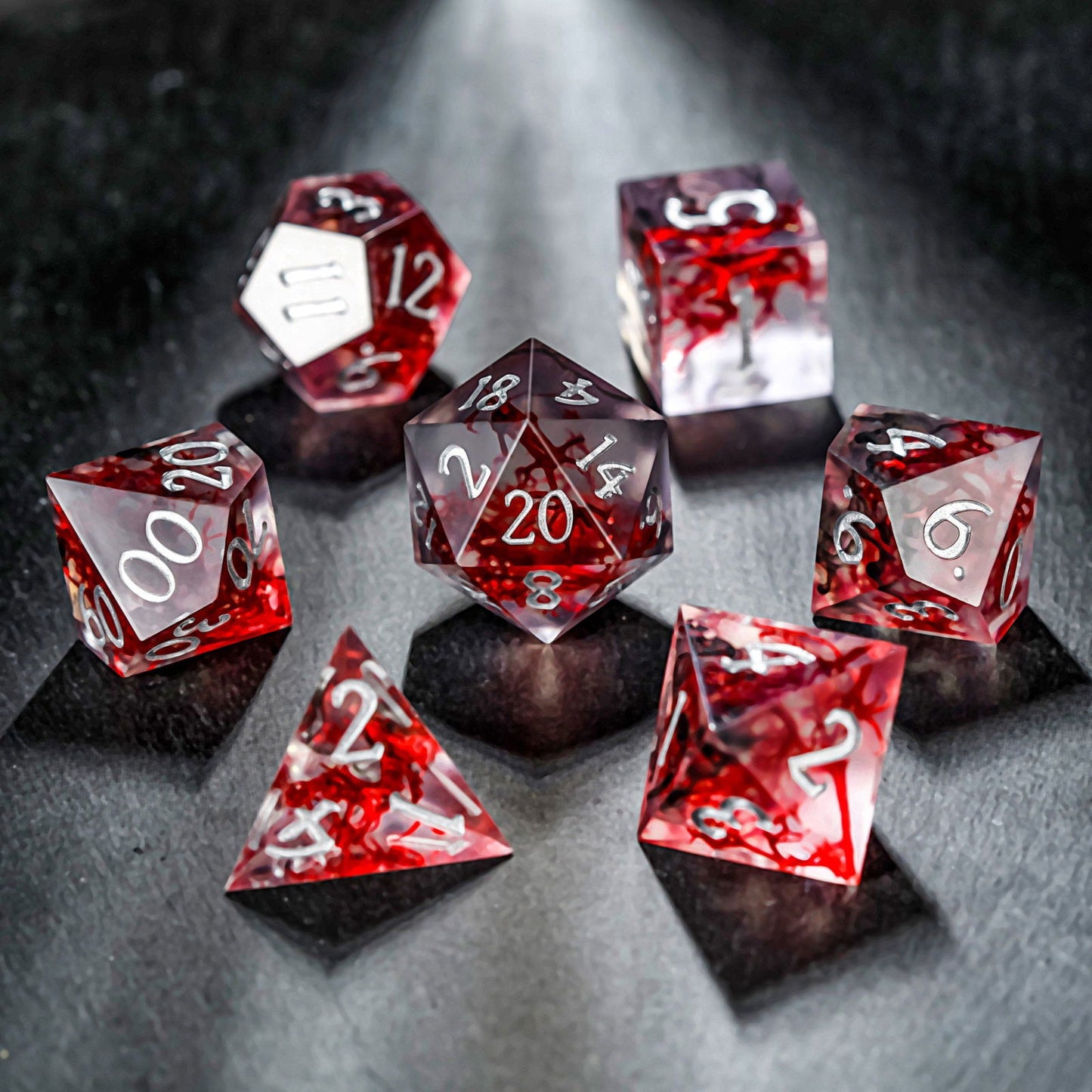 Red Coral Resin DnD D&D Dice Set - CrystalMaggie