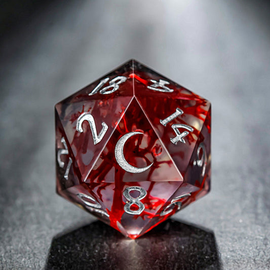 Red Coral Resin Moon DnD D&D Dice Set - CrystalMaggie