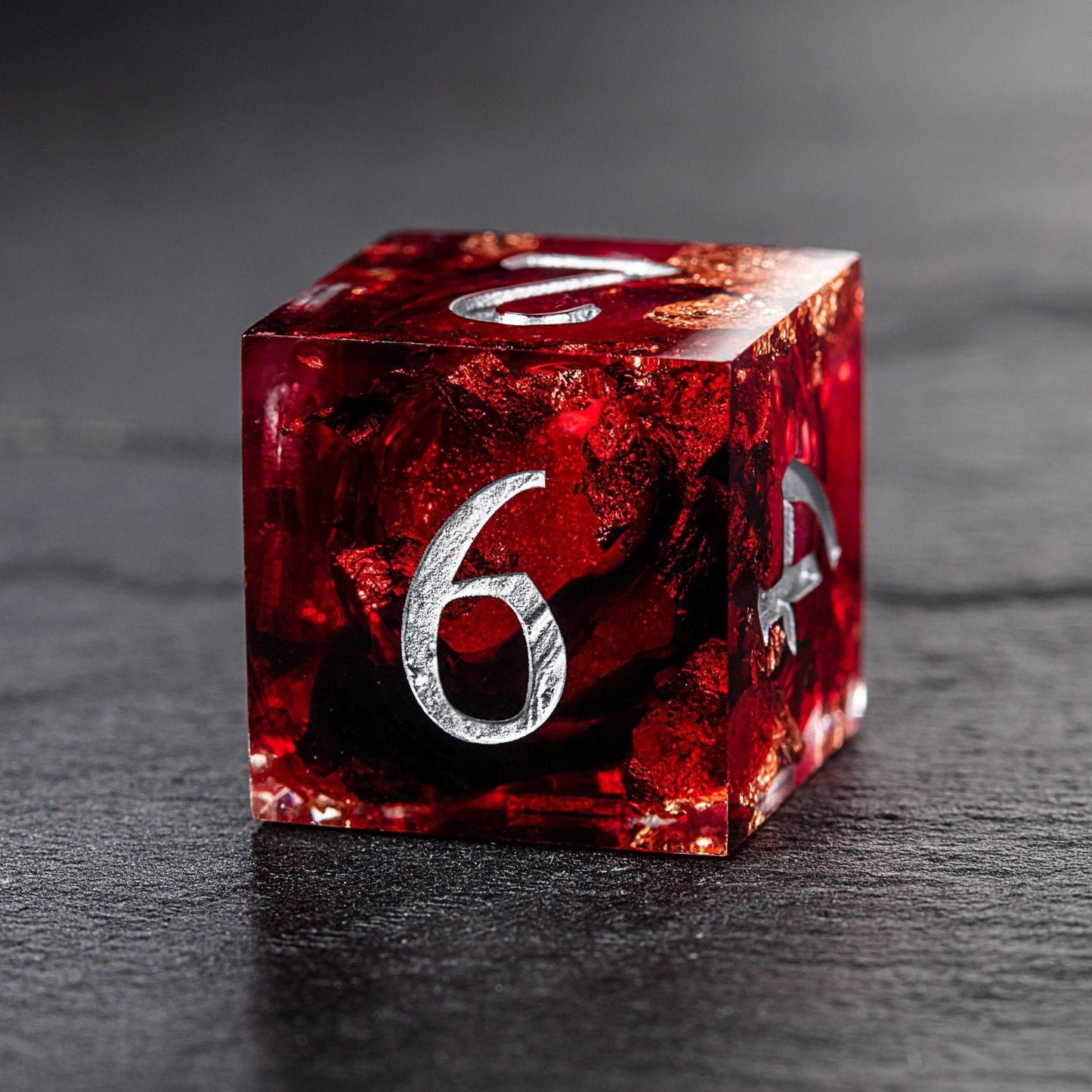 Red Glitter Liquid Core Resin Phoenix DnD D&D Dice Chonk D20 - CrystalMaggie