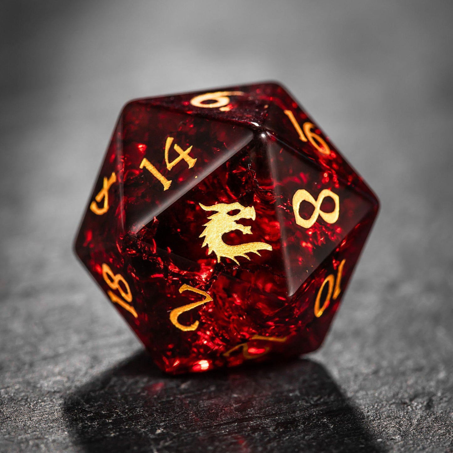 Red Lightning Glass Dragon DnD D&D Dice Set - CrystalMaggie