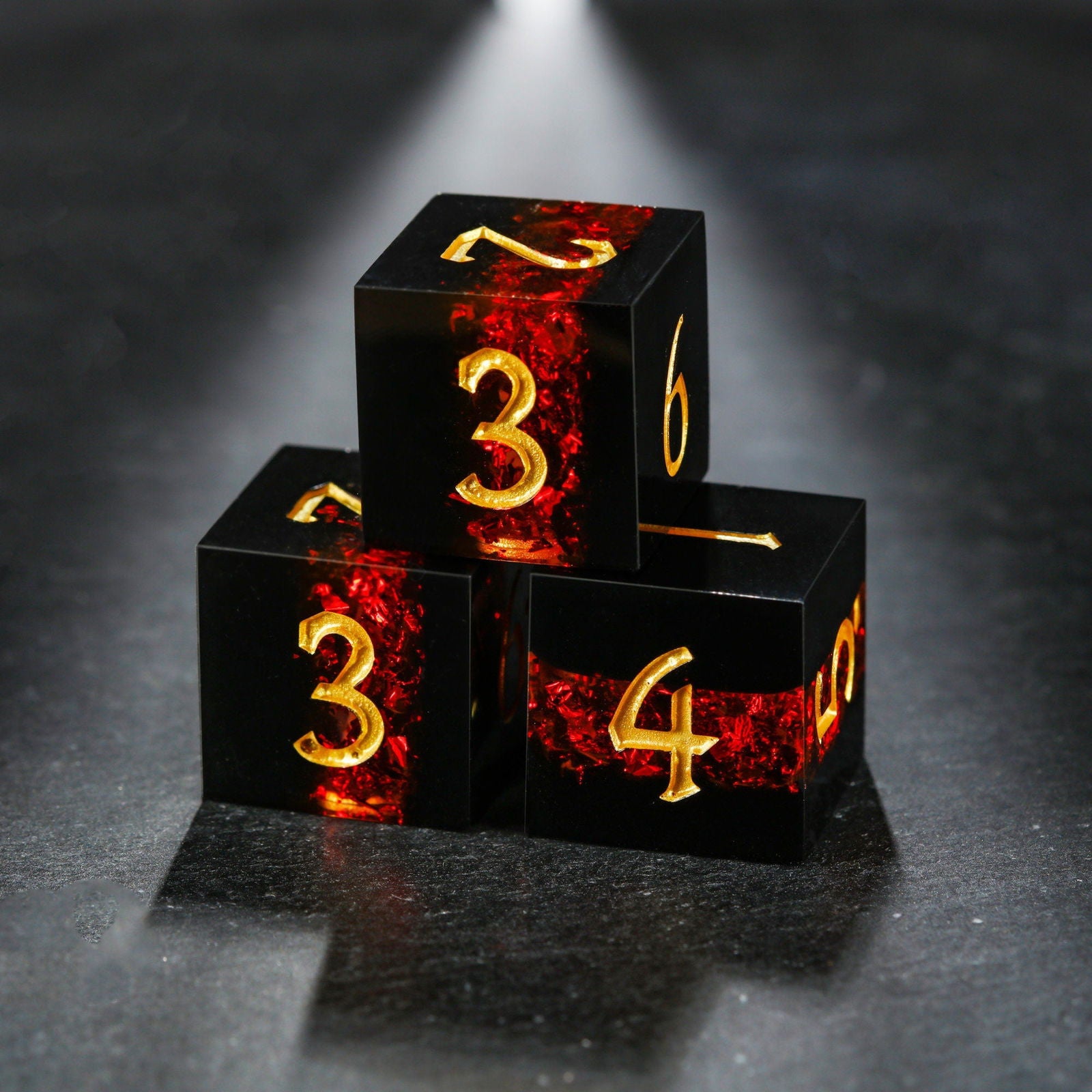 Red Tinsel Resin F Word DnD D&D Dice Set - CrystalMaggie