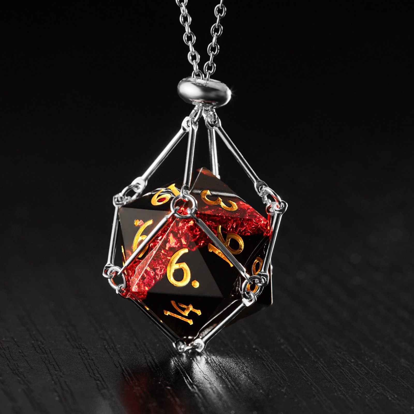 Red Tinsel Resin F Word DnD D&D Dice Set - CrystalMaggie