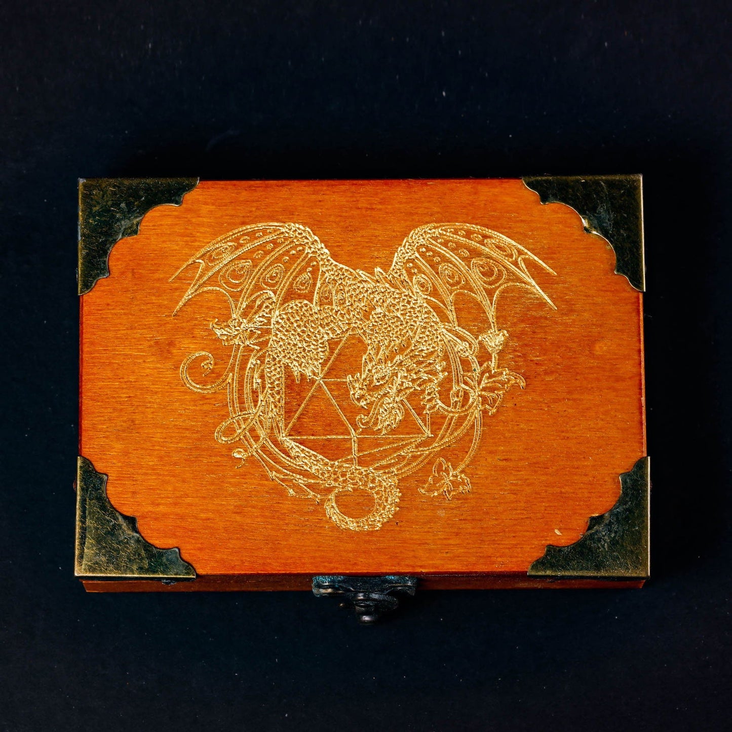 Retro Wood Dragon and The Moon Motif DnD D&D Dice Box - CrystalMaggie