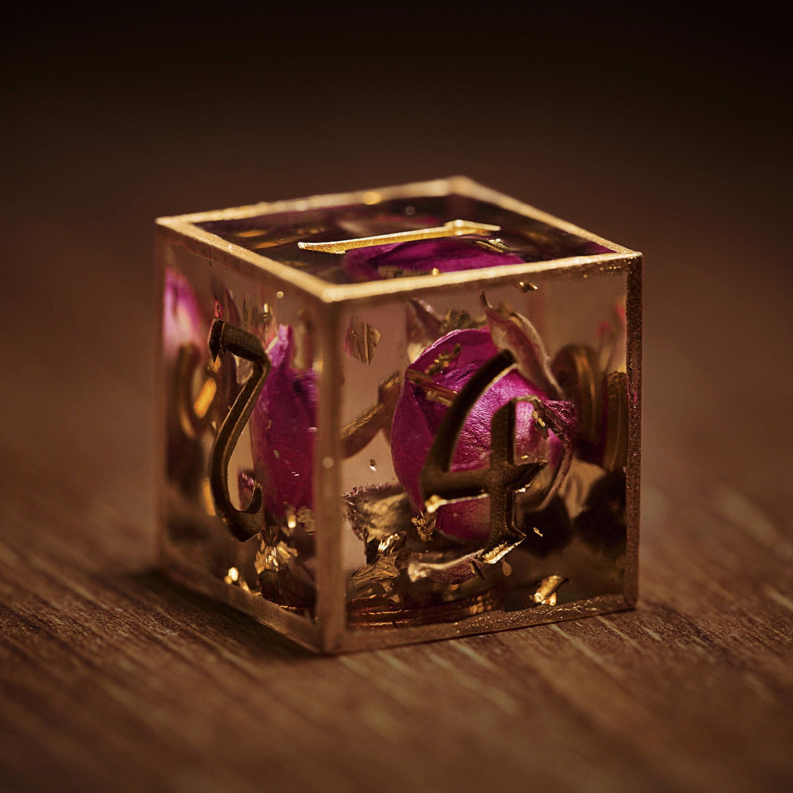 Rose Bud Glitter Resin DnD D&D Dice Set - CrystalMaggie