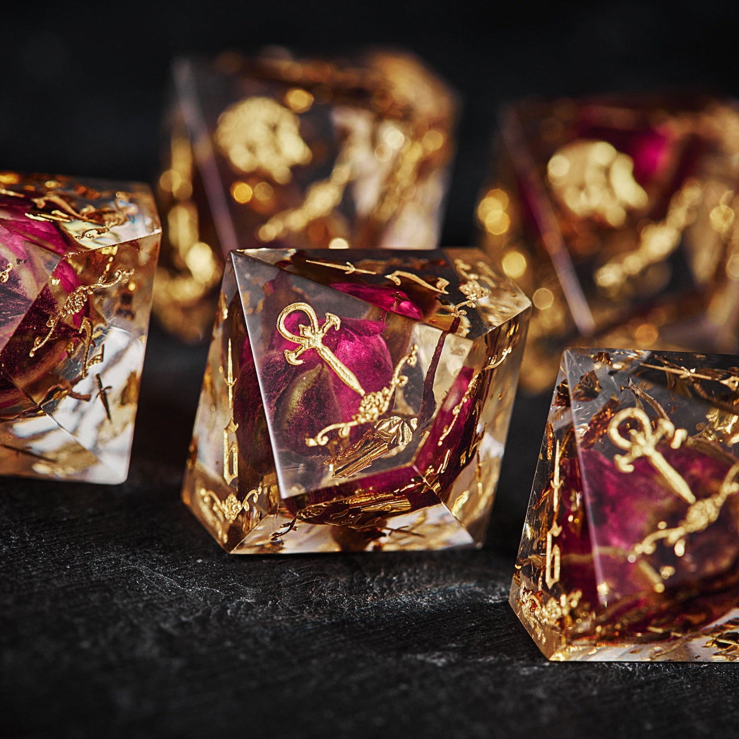 Rose Bud Glitter Resin Vampire Dice D10 - CrystalMaggie