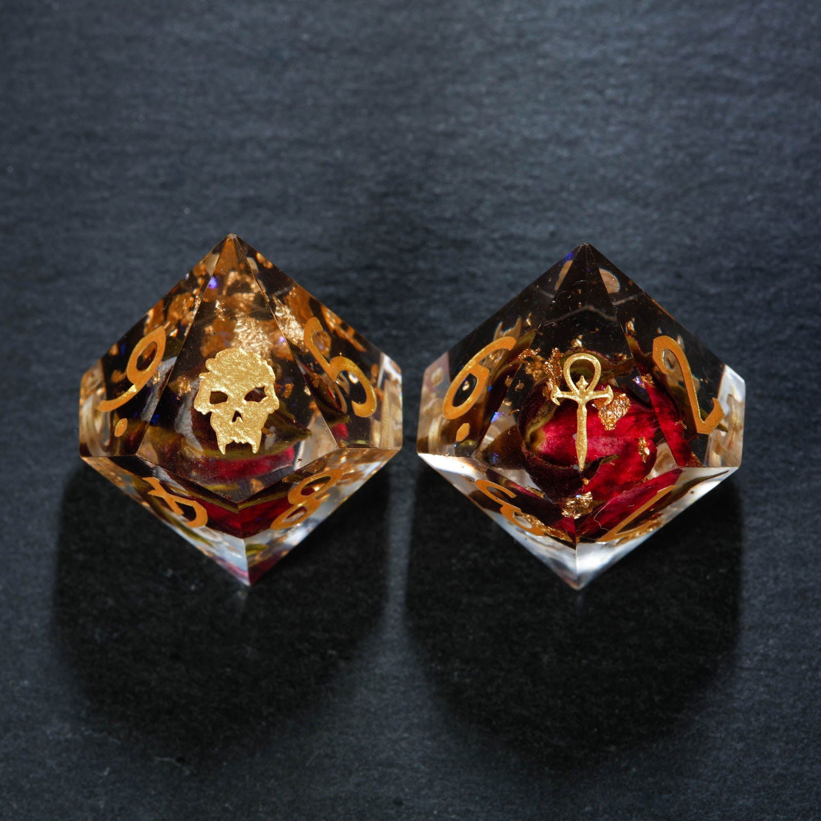 Rose Bud Glitter Resin Vampire Dice D10 - CrystalMaggie