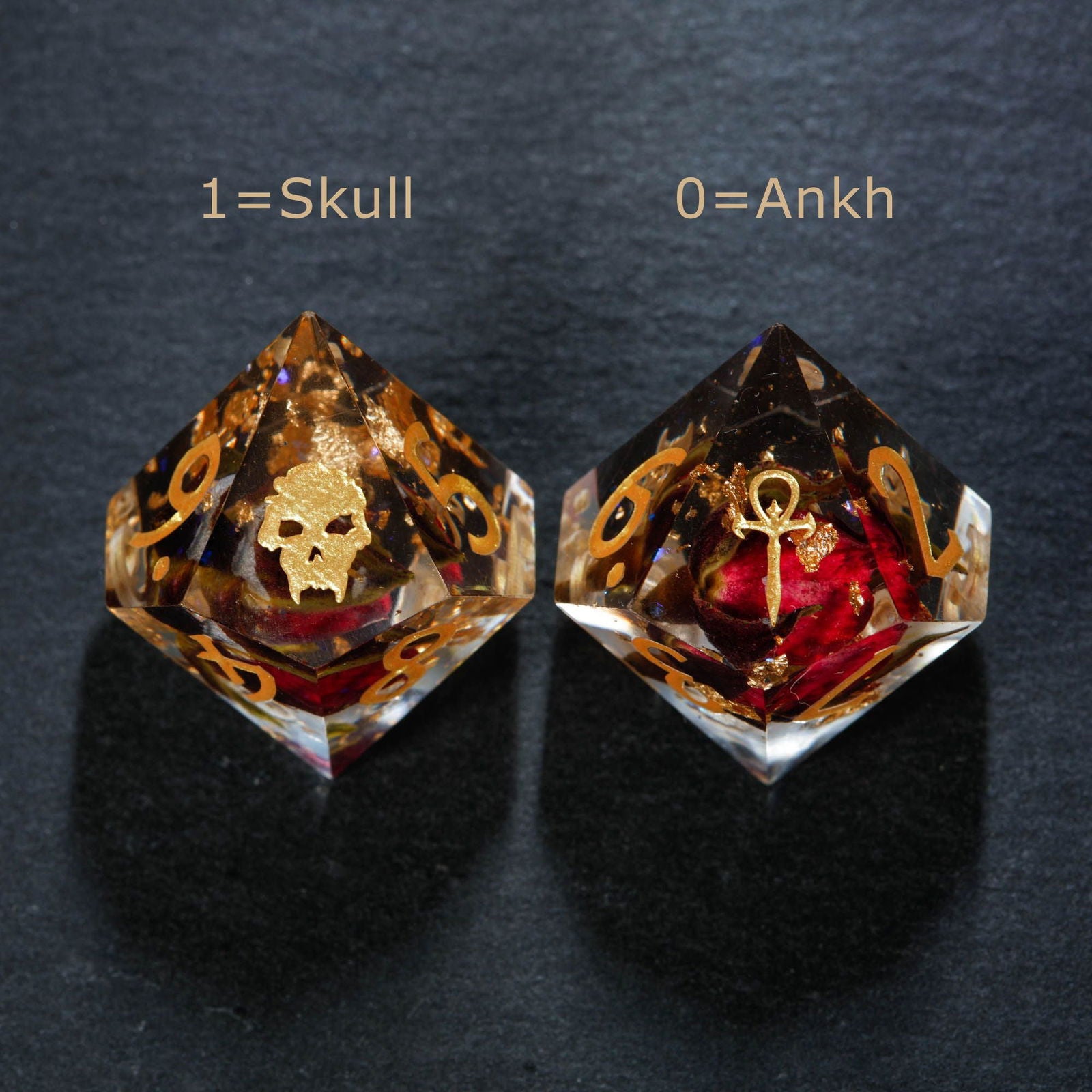Rose Bud Glitter Resin Vampire Dice D10 - CrystalMaggie