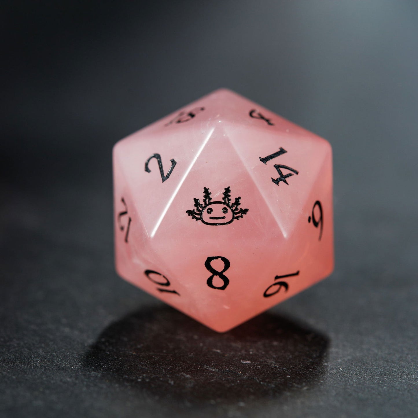 Rose Quartz Gemstone All Axolotl DnD D&D Dice Set - CrystalMaggie