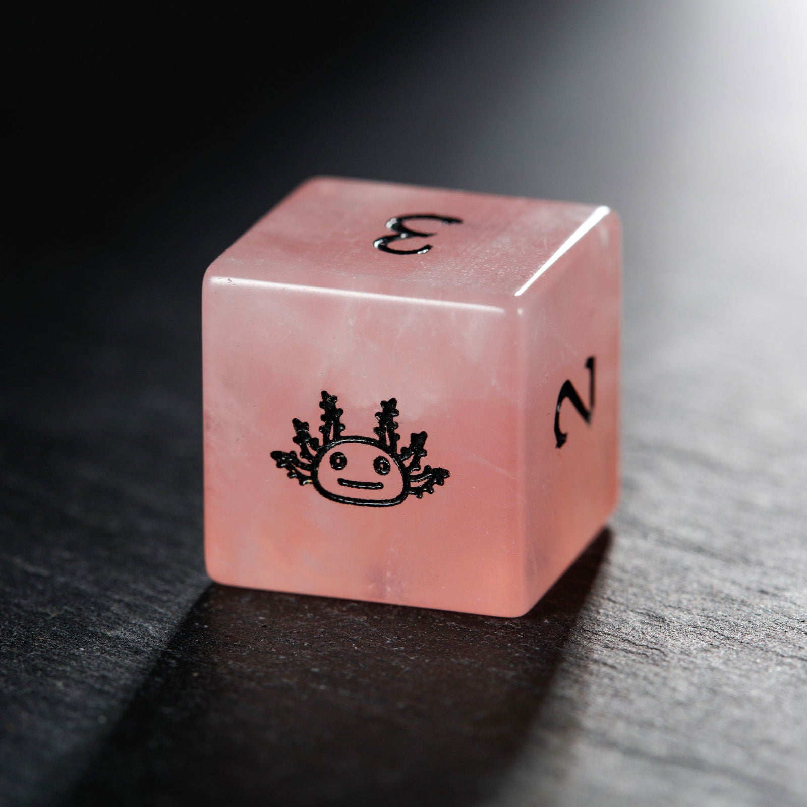 Rose Quartz Gemstone All Axolotl DnD D&D Dice Set - CrystalMaggie