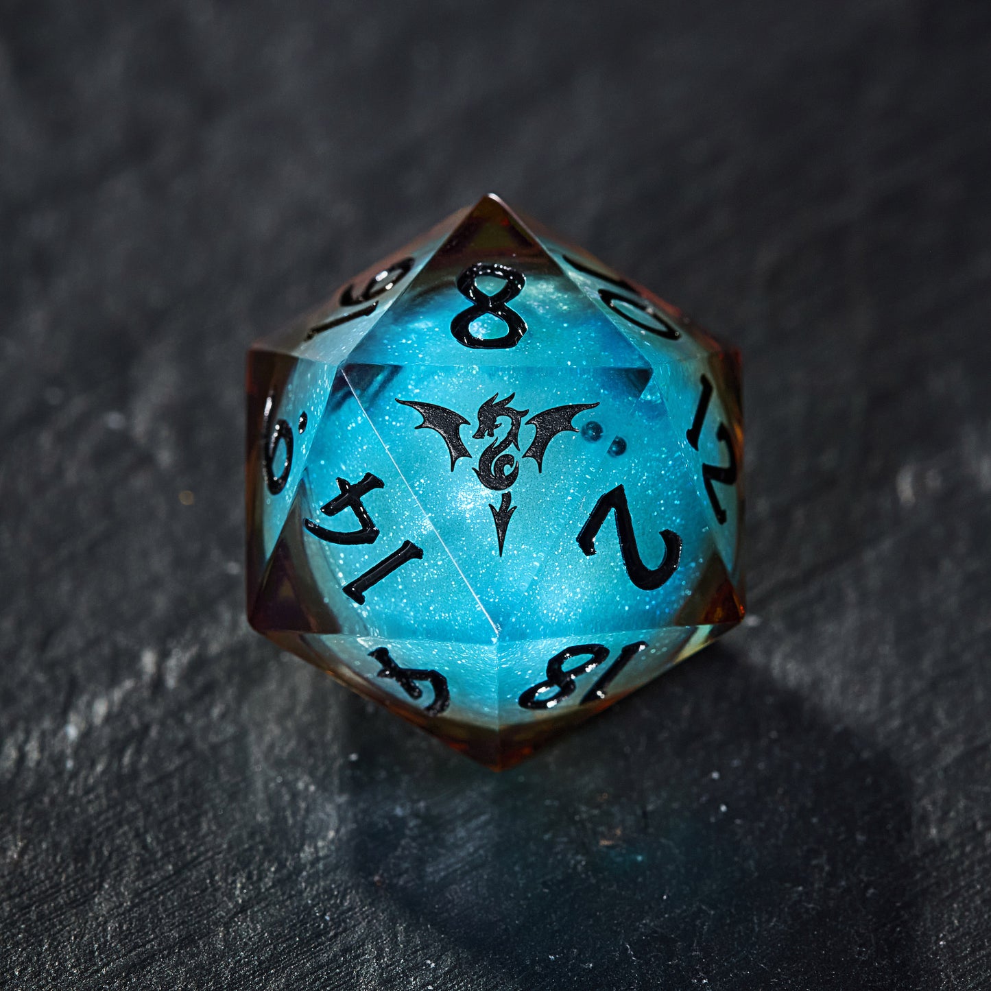 Blue Galaxy Liquid Core Resin Flying Dragon DnD D&D Dice Set