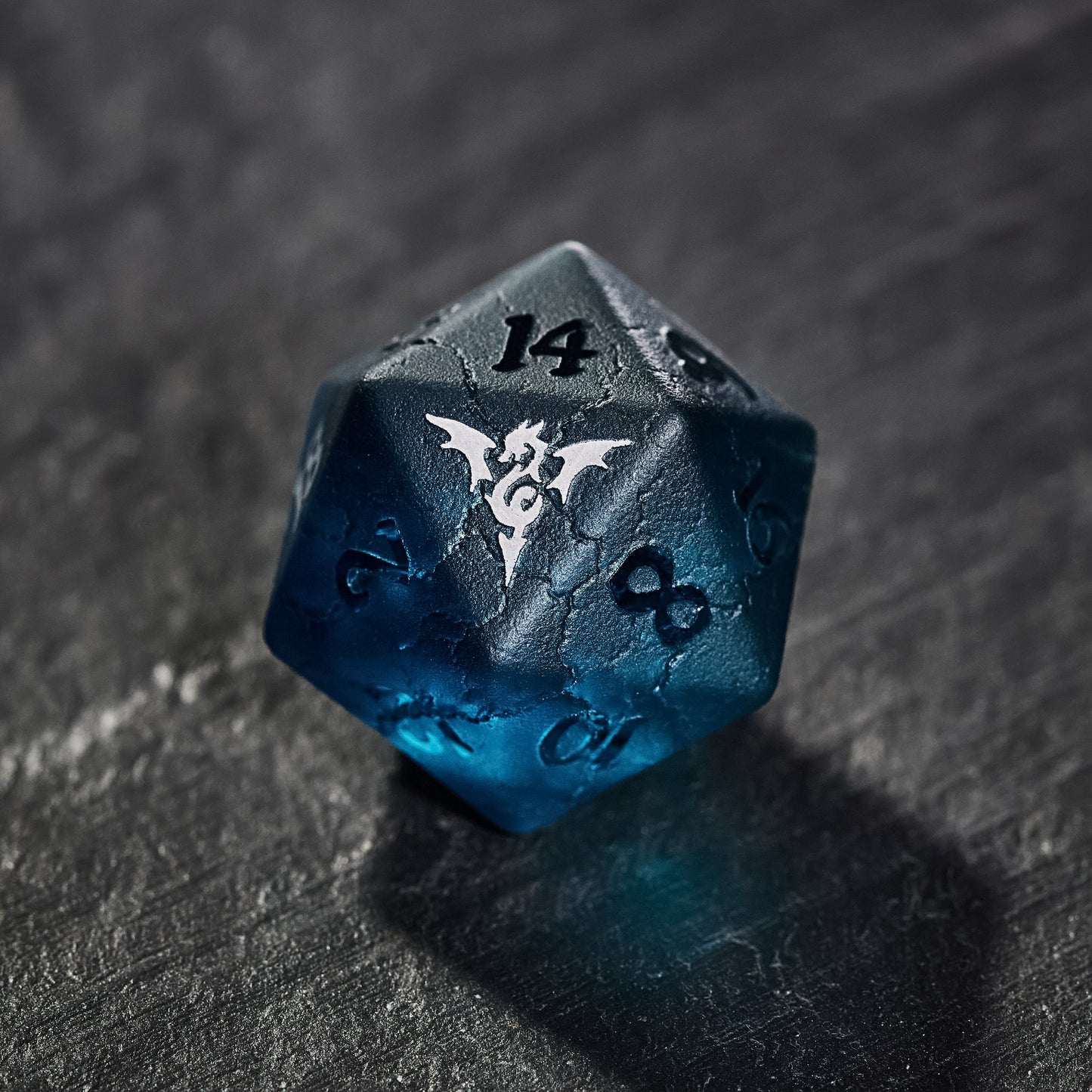 Raised Dark Blue Lightning Glass Flying Dragon DnD D&D Dice Set