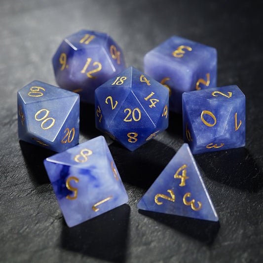 Blue Yooperlite UV Reactive Gemstone DnD D&D Dice Set