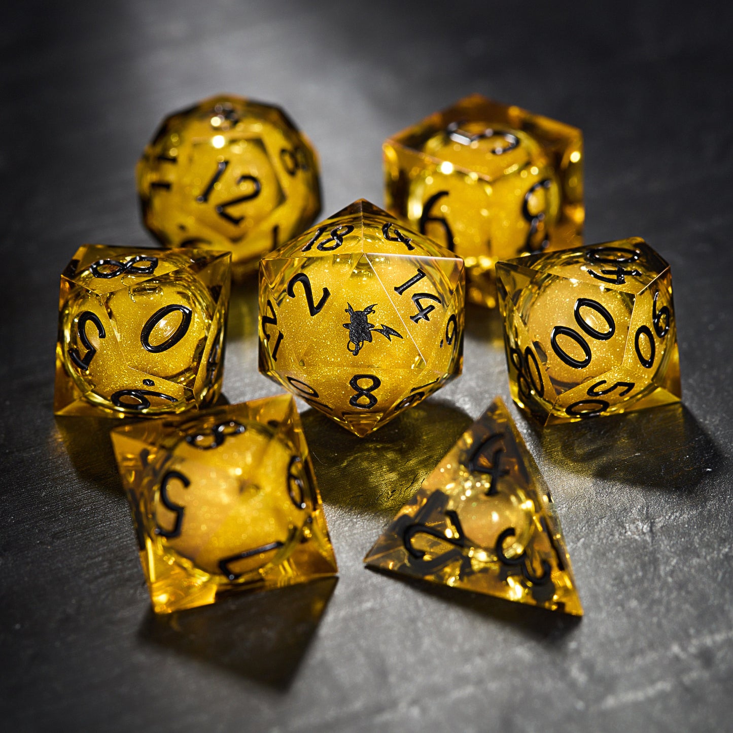 Yellow Sand Liquid Core Resin Pokemon Raichu DnD D&D Dice Set