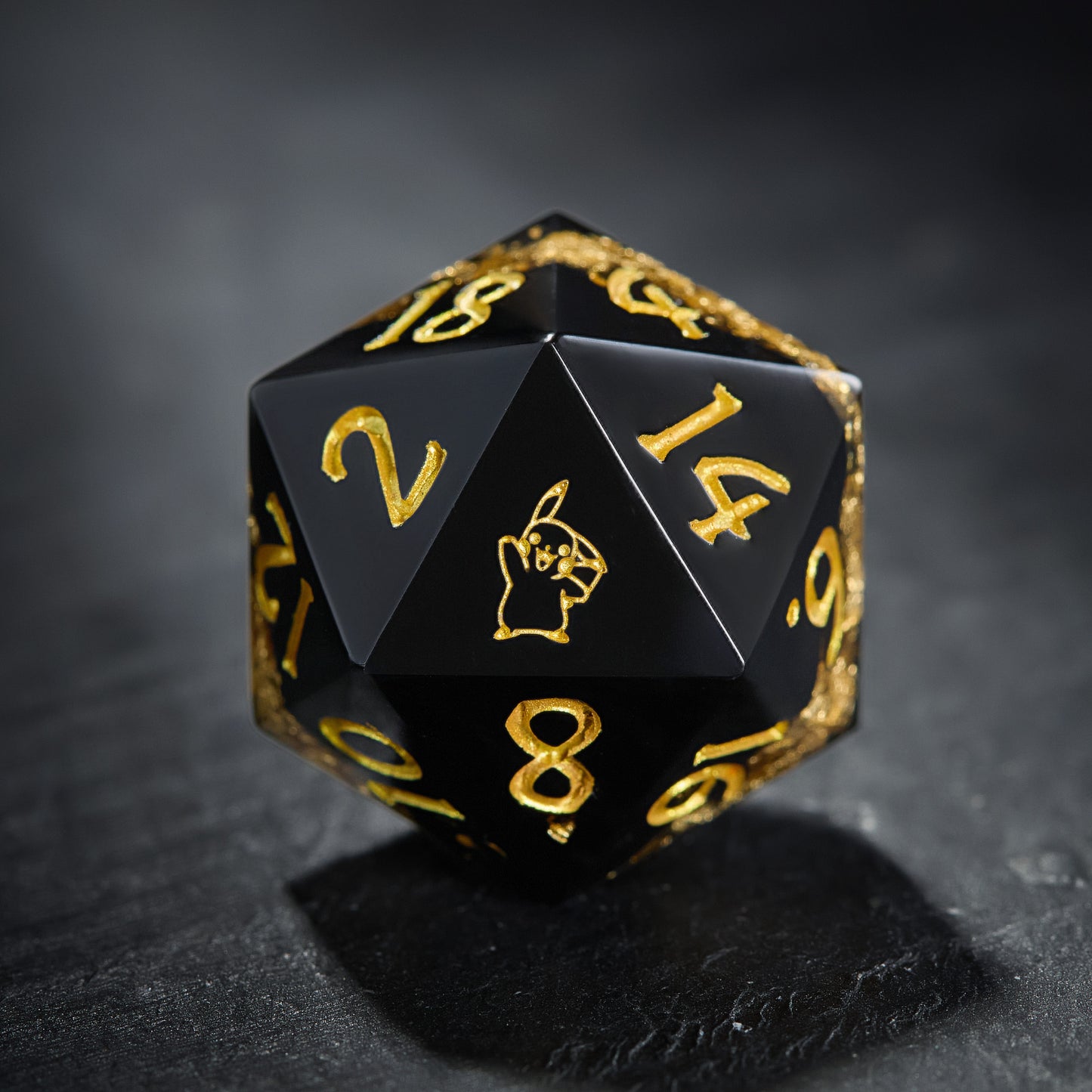 Black Goldleaf Resin Pokemon Pikachu DnD D&D Dice Set