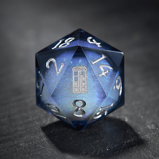 Dark Blue Liquid Core Resin Galaxy Dice Tardis DnD D&D Dice Set